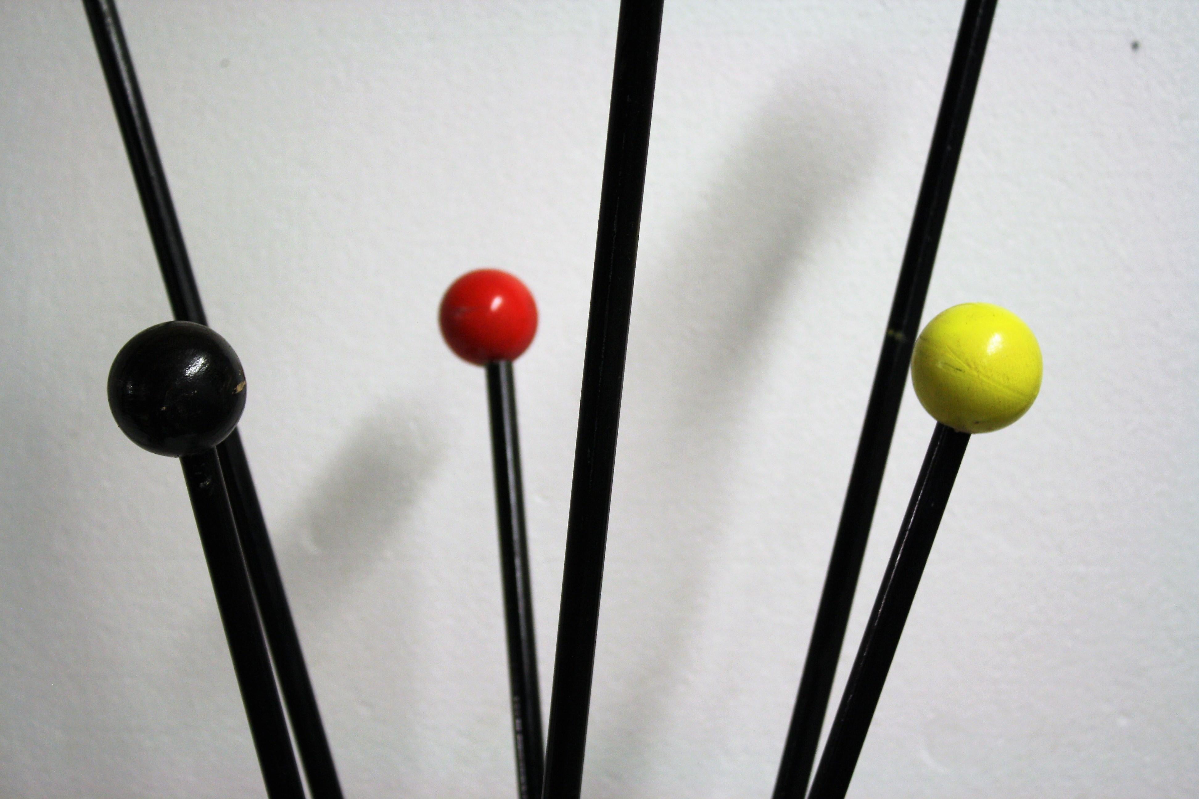 Midcentury Colored Atomic Coat Stand, 1950s 1