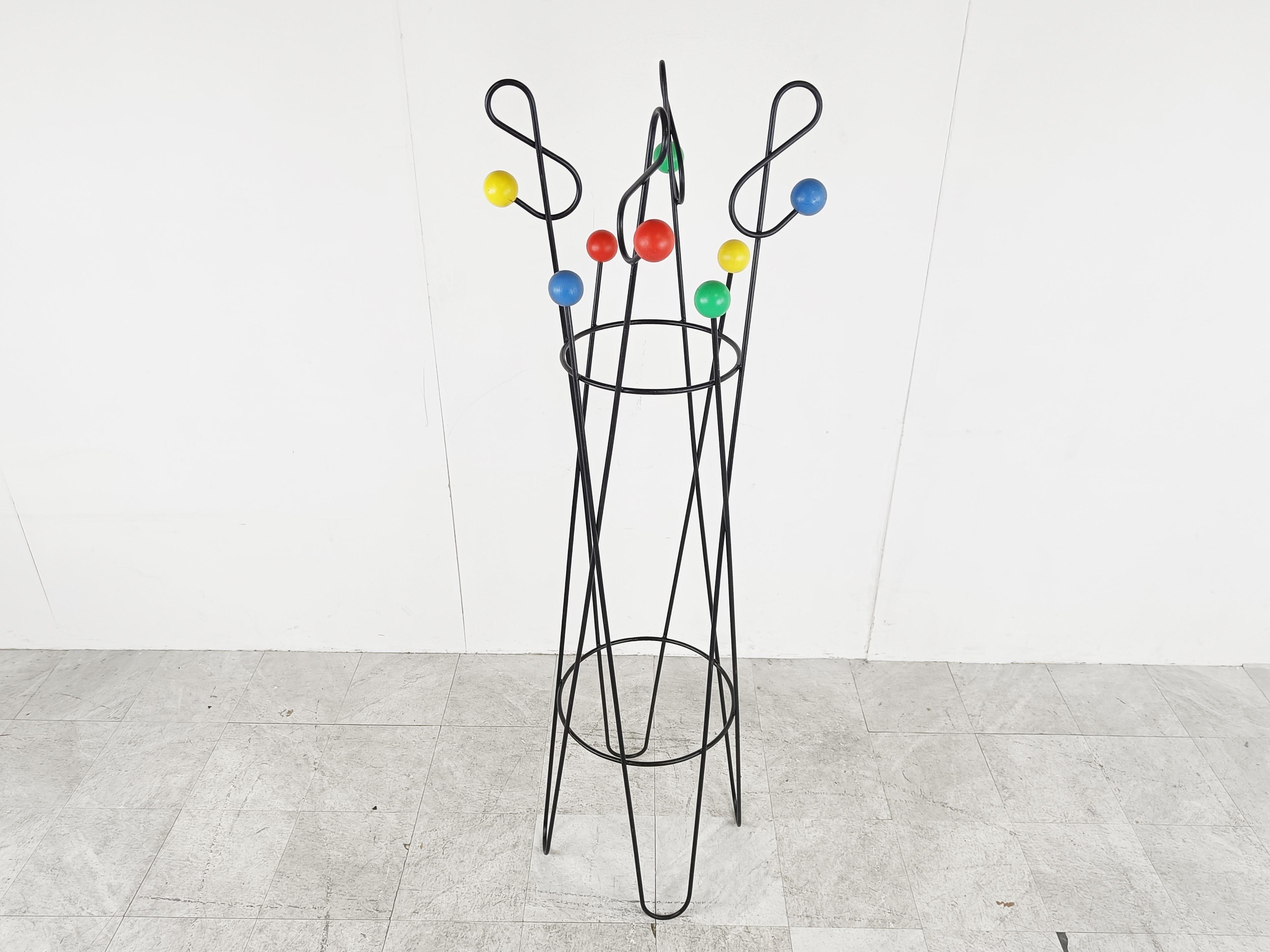 Mid-Century Modern Midcentury Coloured Atomic Coat Stand by Roger Feraud, 1950s