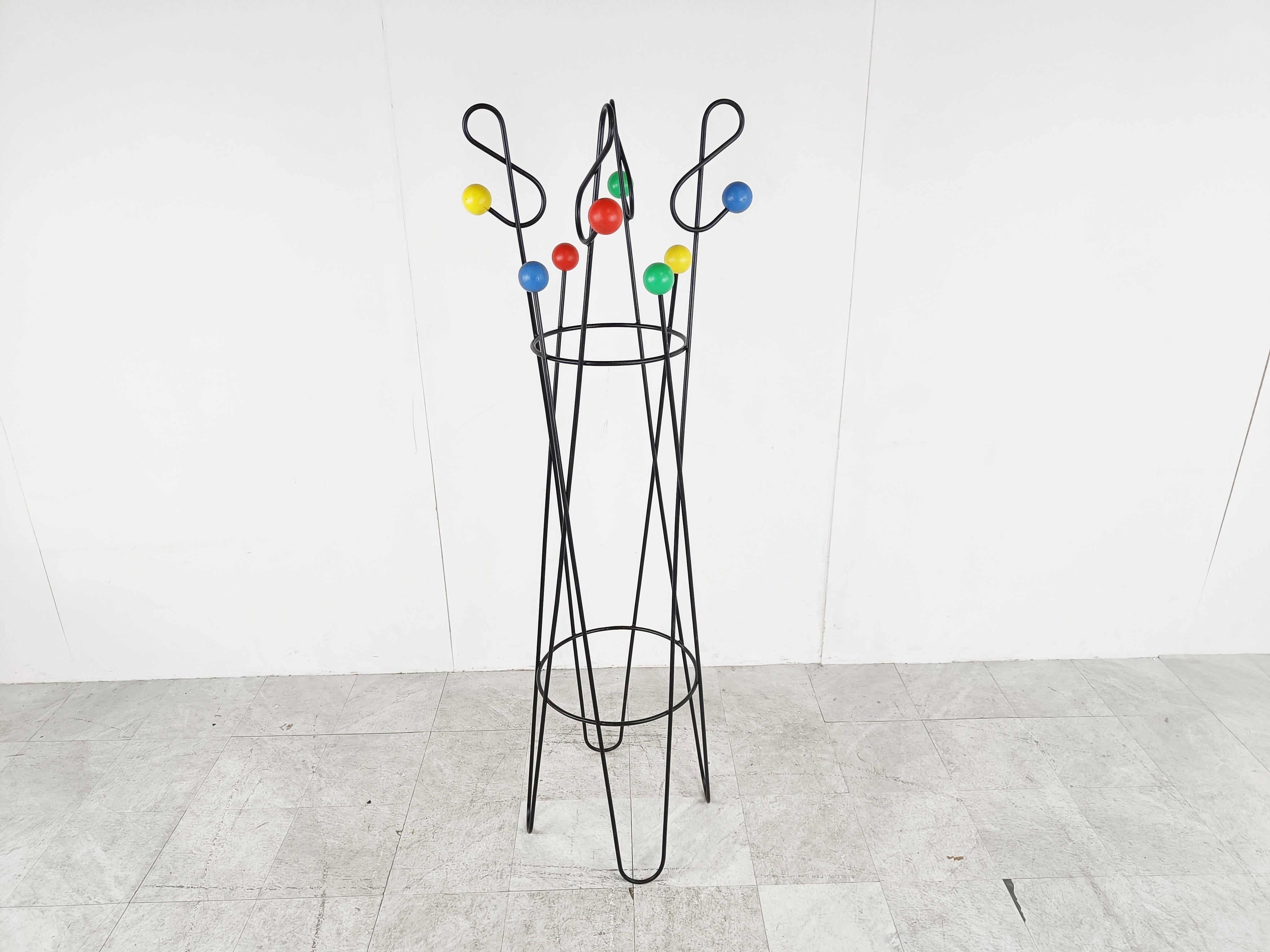French Midcentury Coloured Atomic Coat Stand by Roger Feraud, 1950s