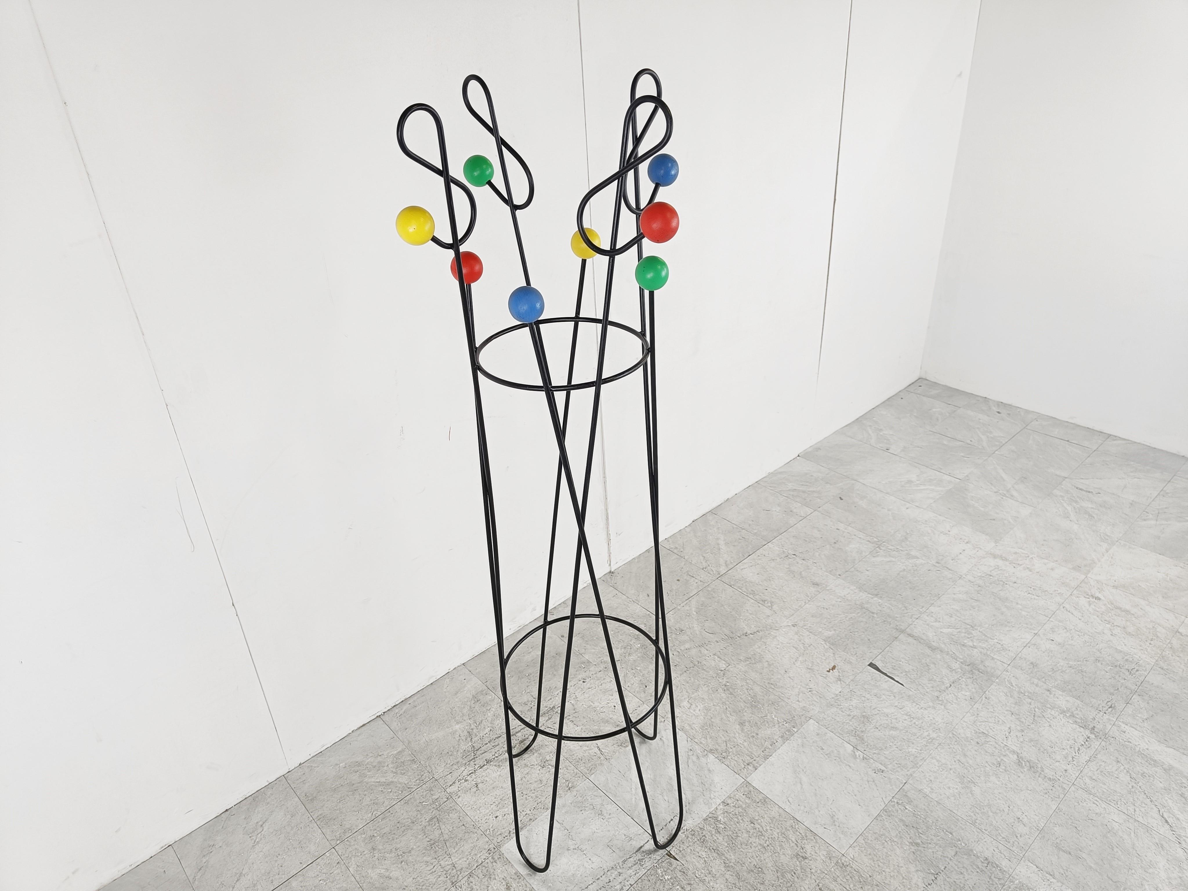 Metal Midcentury Coloured Atomic Coat Stand by Roger Feraud, 1950s