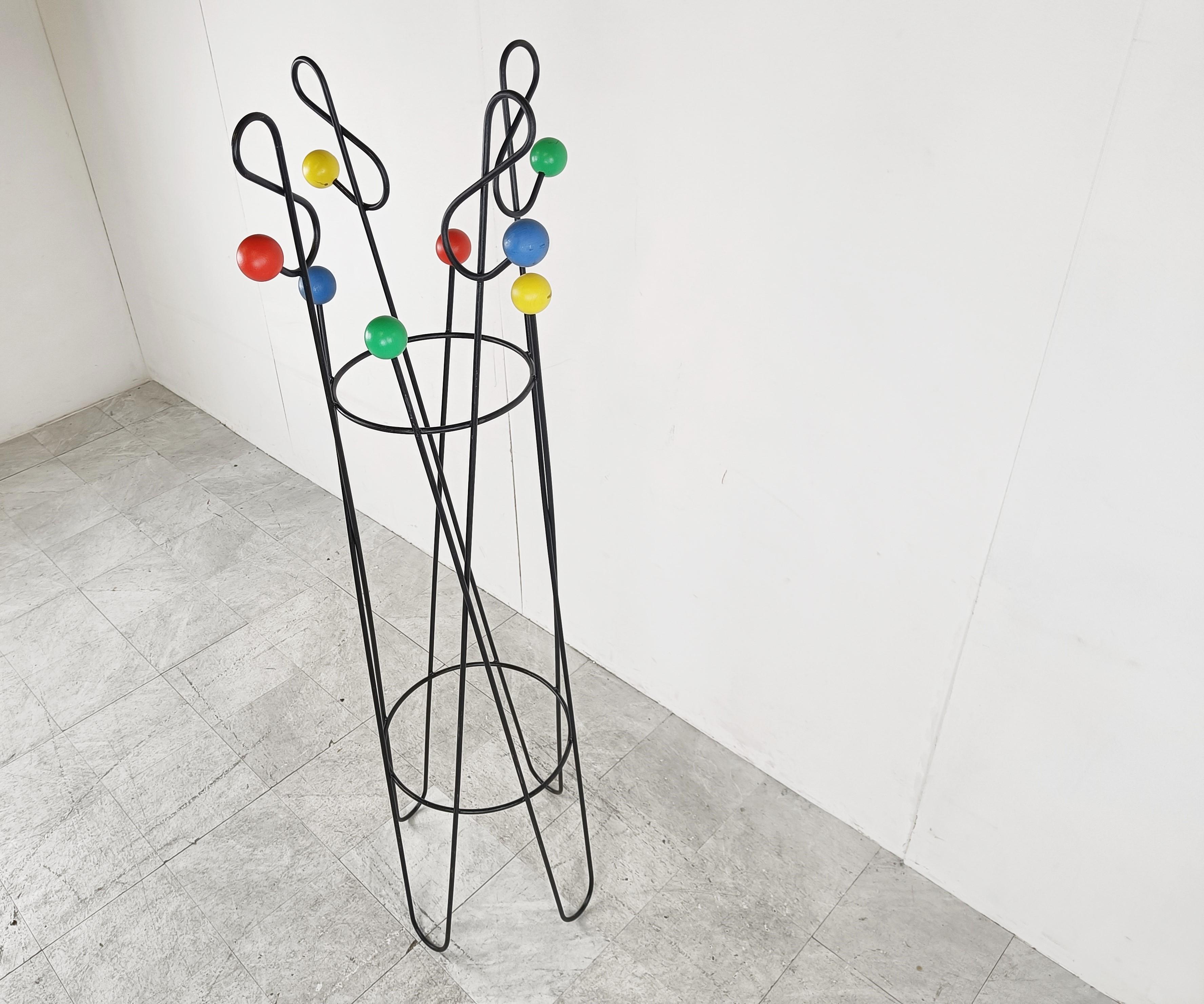 Midcentury Coloured Atomic Coat Stand by Roger Feraud, 1950s 1