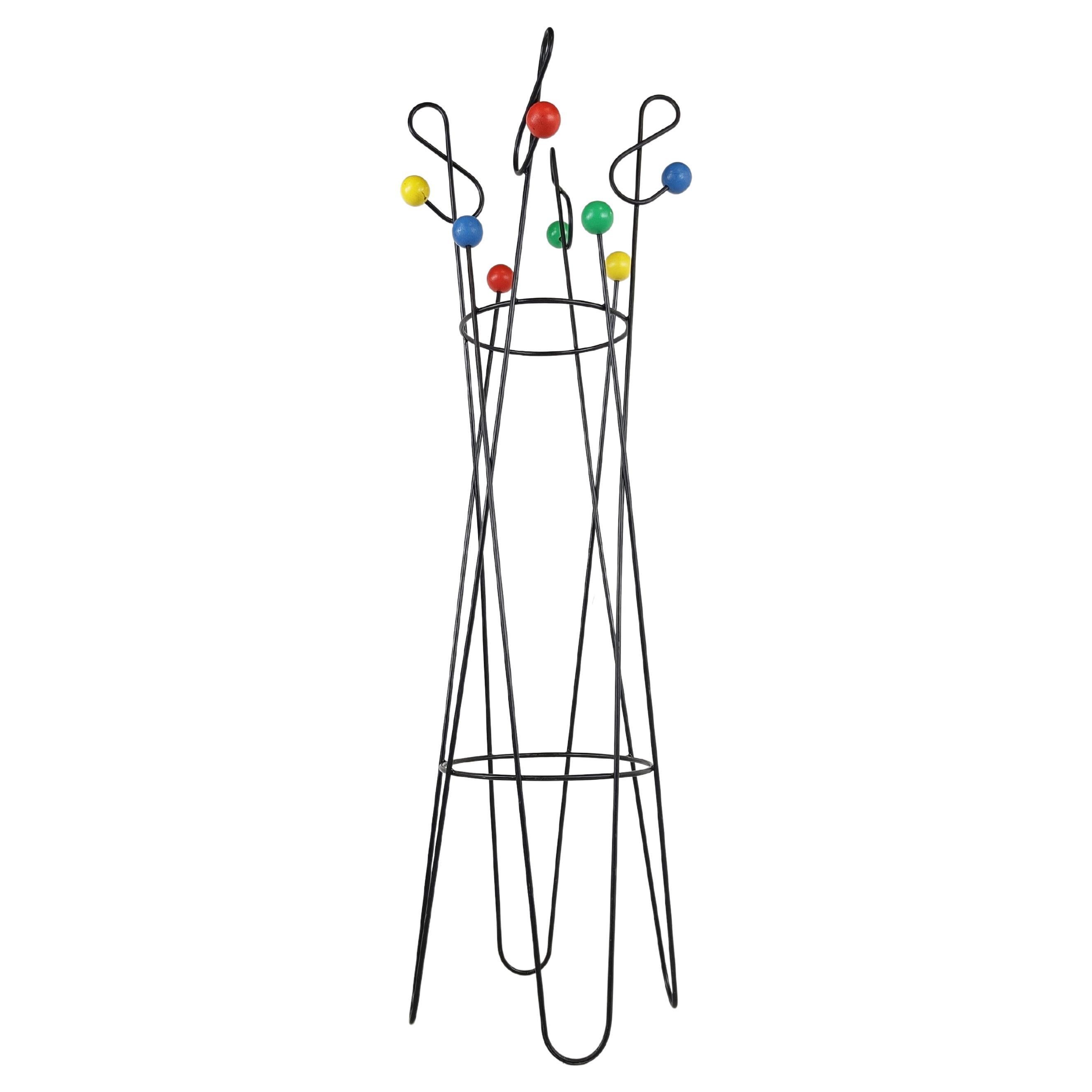 Midcentury Coloured Atomic Coat Stand by Roger Feraud, 1950s