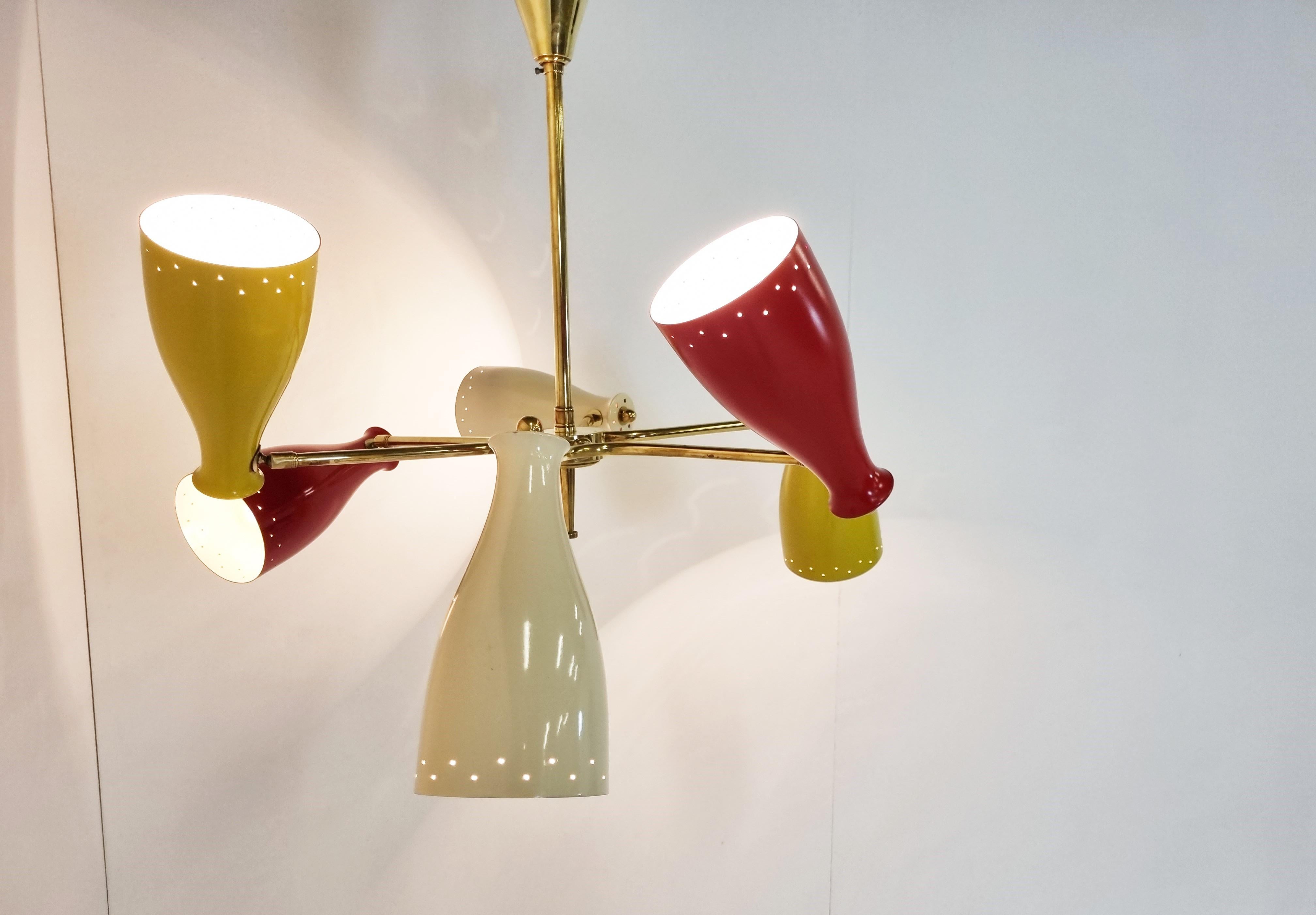 French Mid-Century Coloured Chandelier, 1950s For Sale