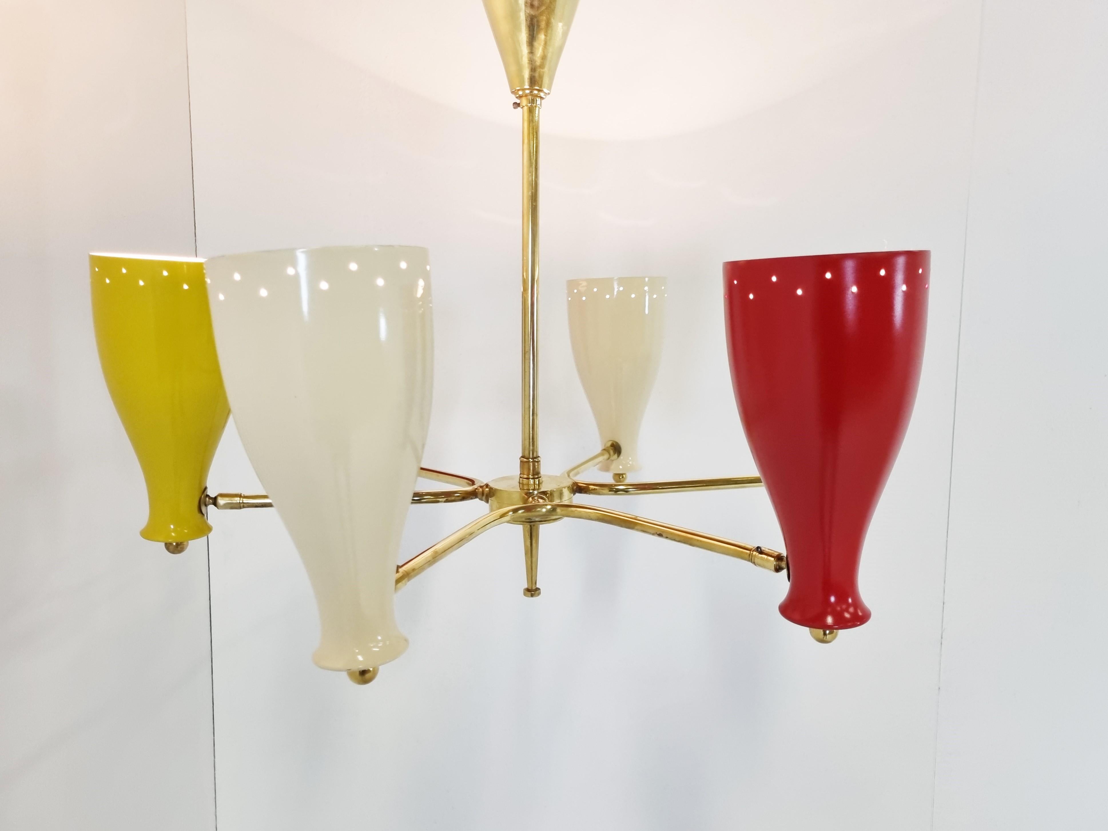 Metal Mid-Century Coloured Chandelier, 1950s For Sale