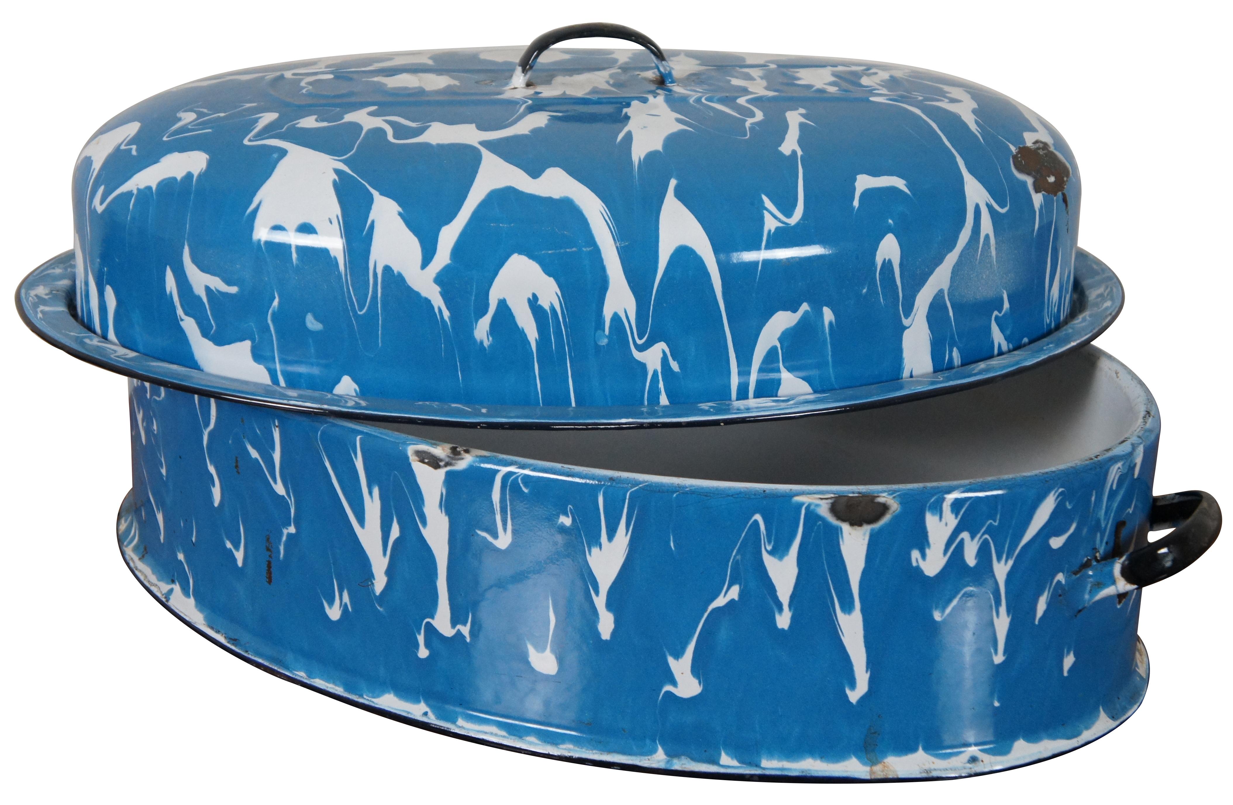 vintage blue speckled roasting pan