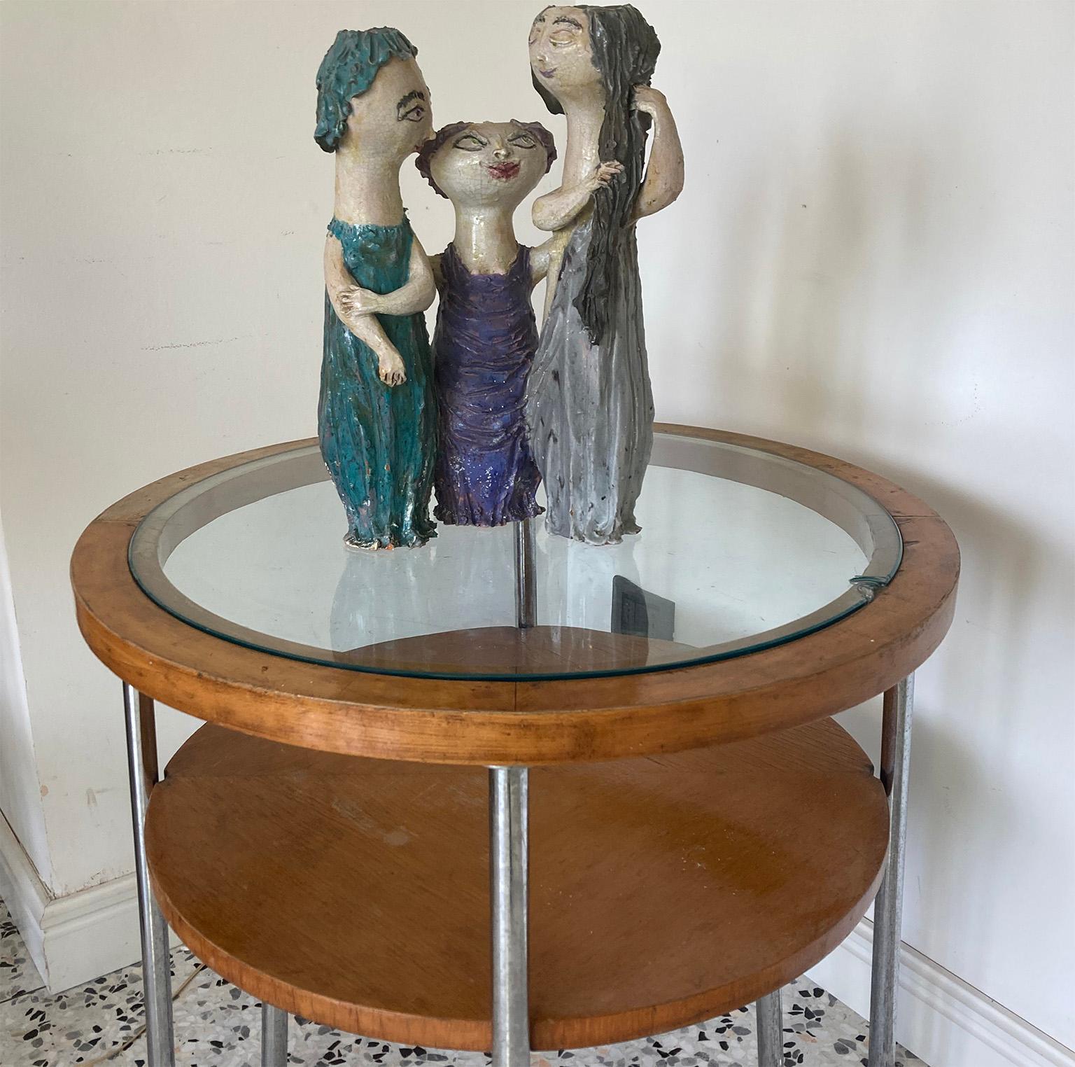 Italian Mid Century Columbus Mobili Razionali Round Table with Glass Top, Milano, 1950s