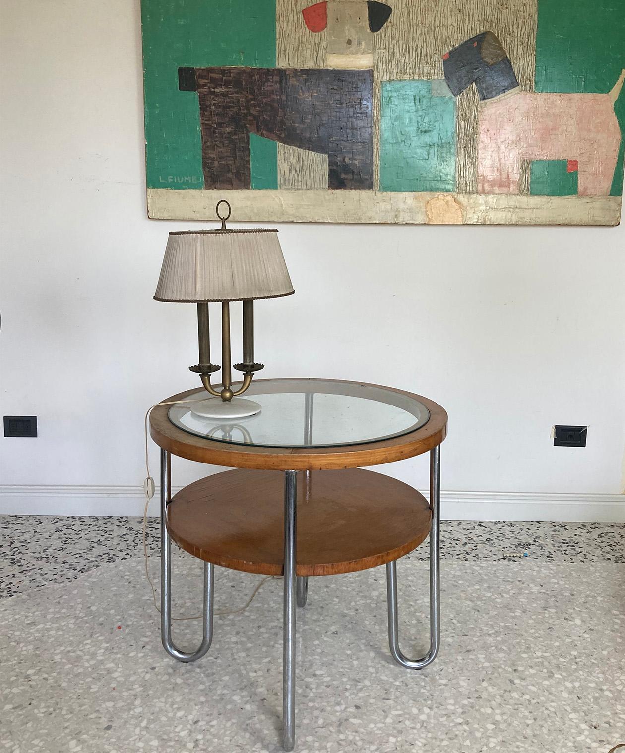 Mid-20th Century Mid Century Columbus Mobili Razionali Round Table with Glass Top, Milano, 1950s