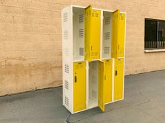 Midcentury Column Locker Unit Refinished in Yellow and White