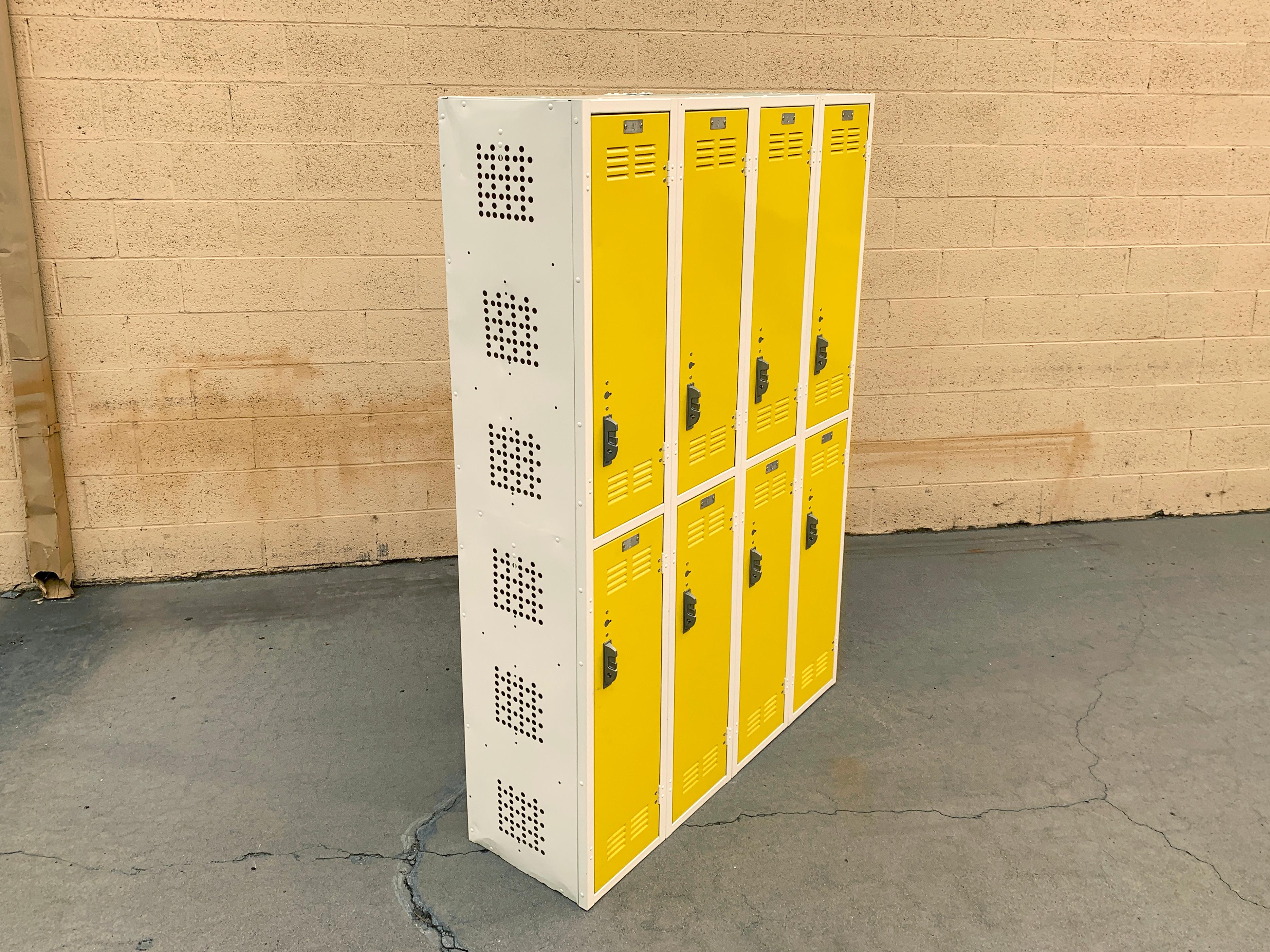 Mid-Century Modern Midcentury Column Locker Unit Refinished in Yellow and White For Sale