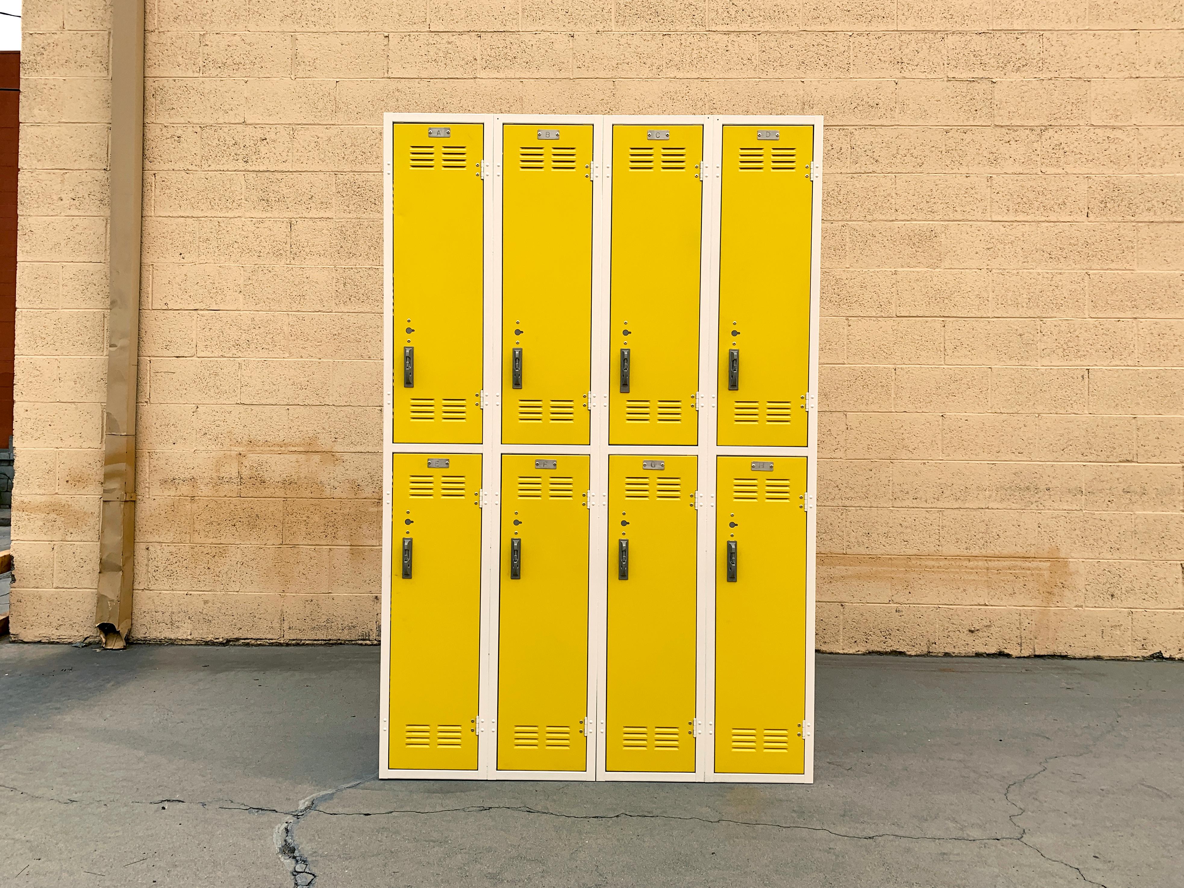 American Midcentury Column Locker Unit Refinished in Yellow and White For Sale