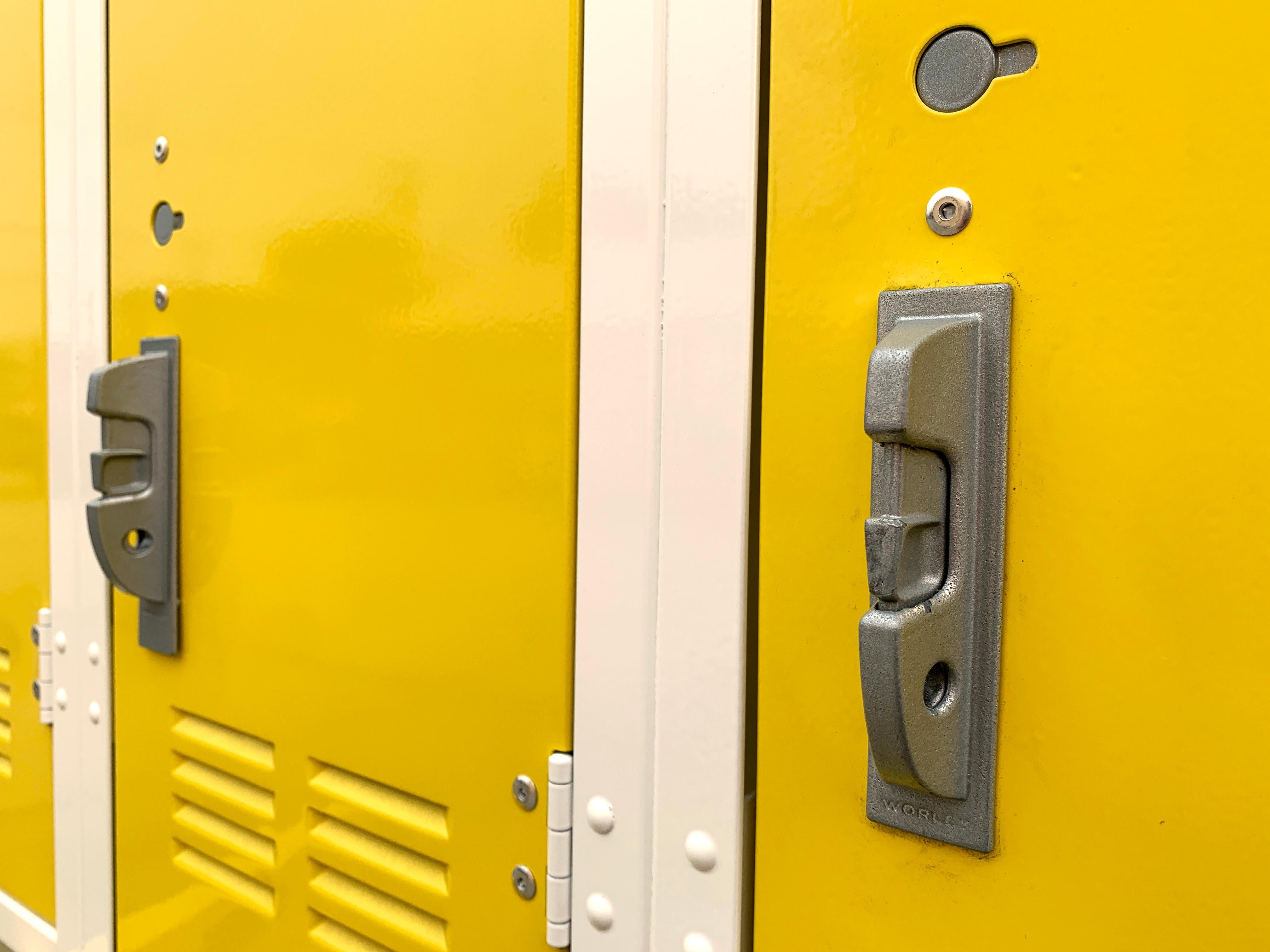 Midcentury Column Locker Unit Refinished in Yellow and White For Sale 1