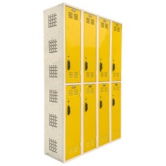 Retro Midcentury Column Locker Unit Refinished in Yellow and White