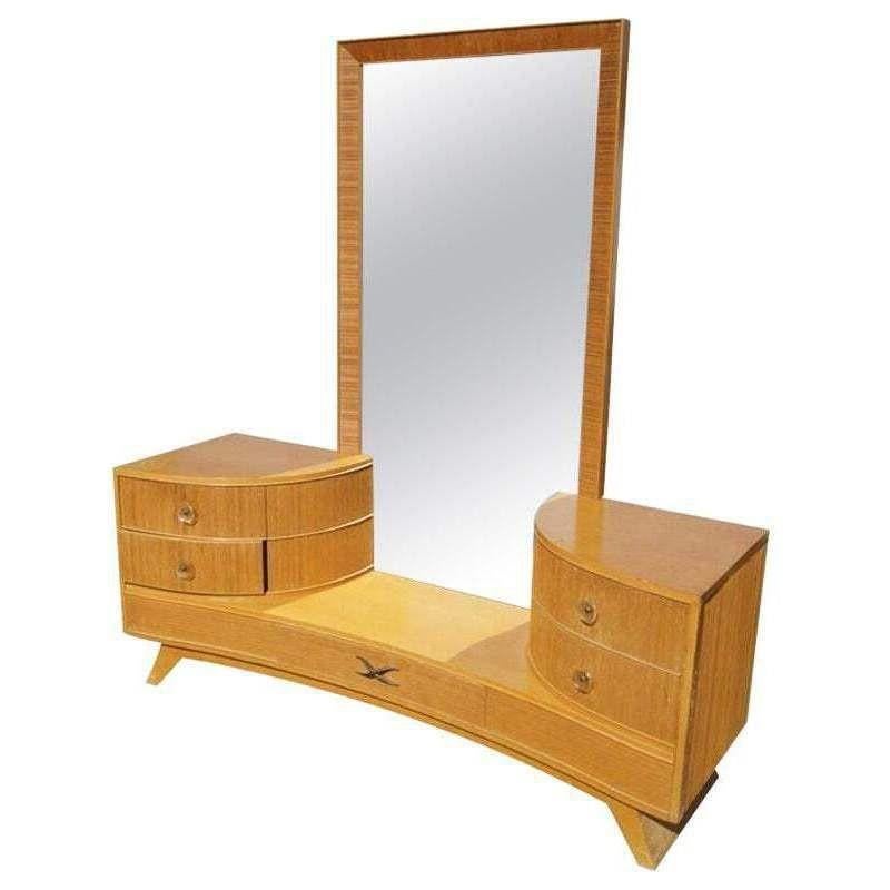 Mid-20th Century Mid-century Combed Wood Vanity with Stool by Paul Frankl for Brown Saltman
