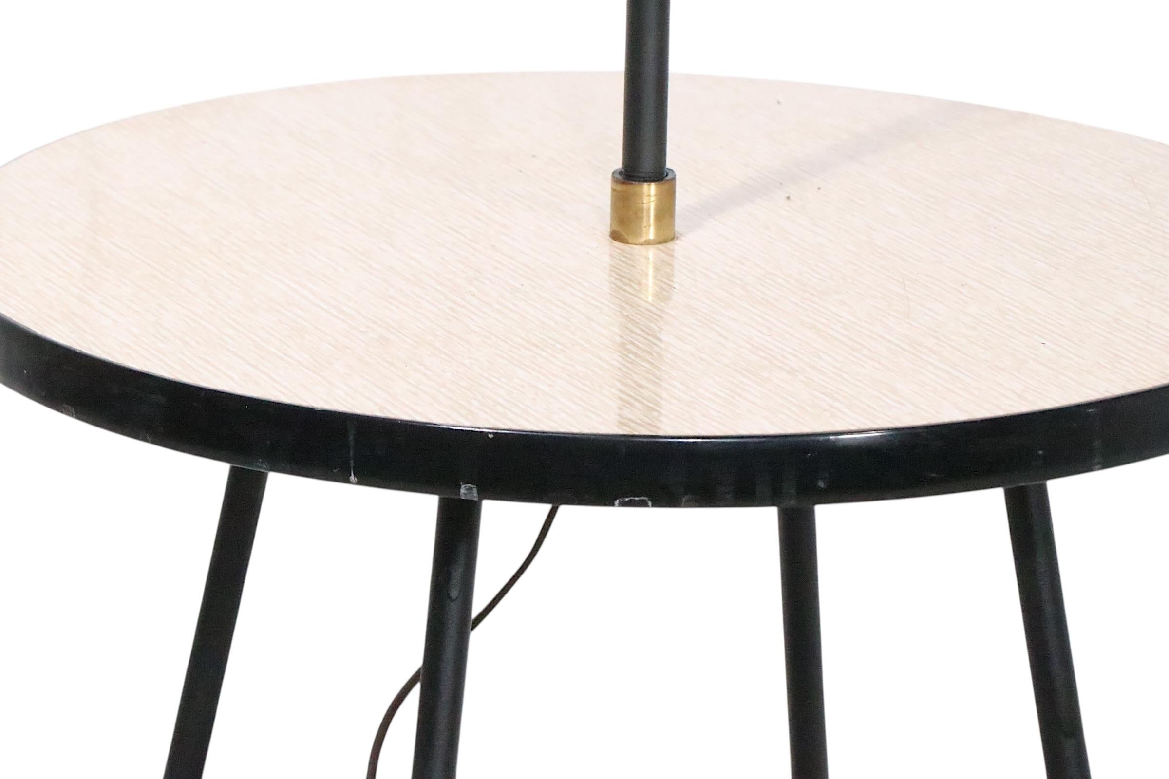 Wrought Iron Mid Century Combination Floor Lamp Table For Sale