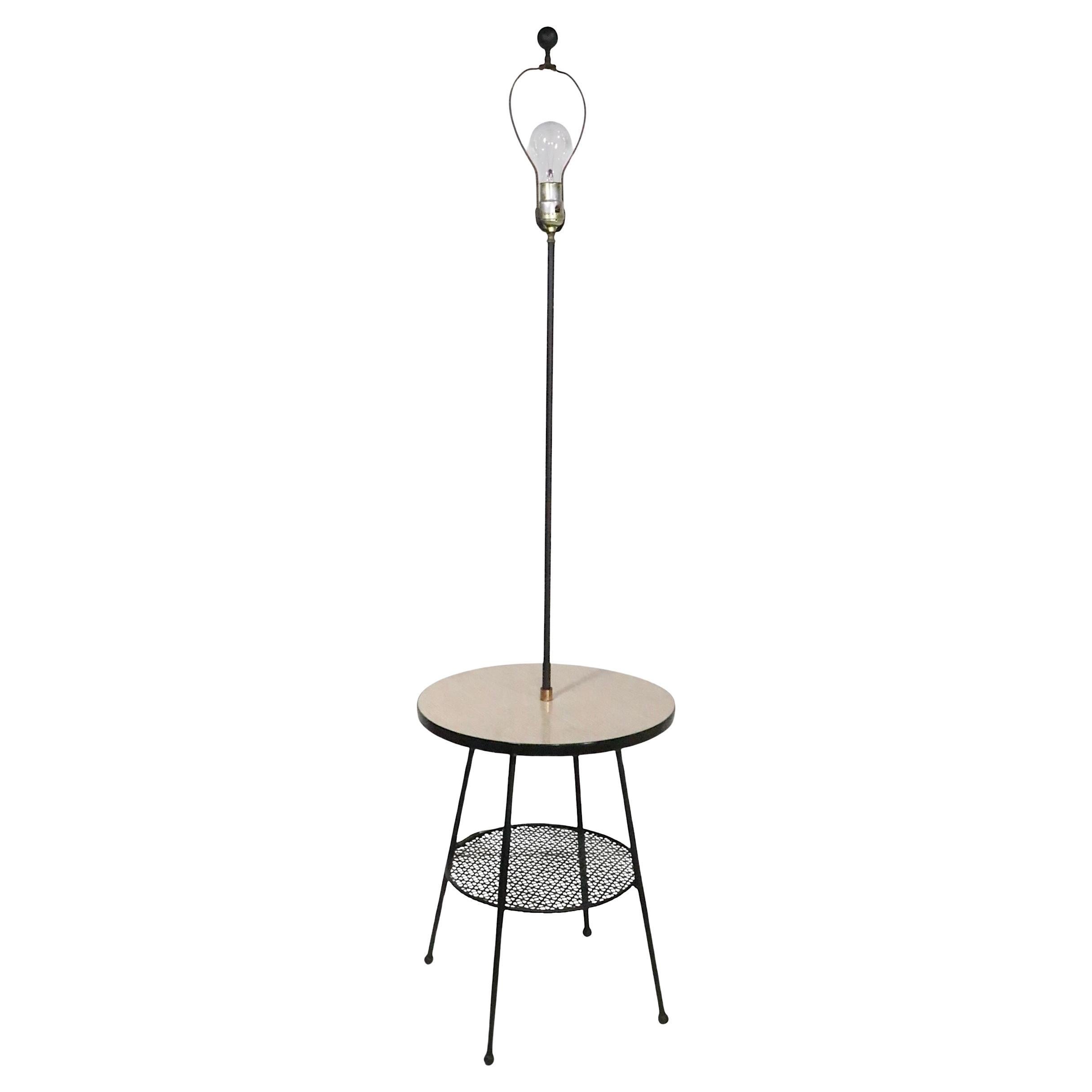 Mid Century Combination Floor Lamp Table For Sale