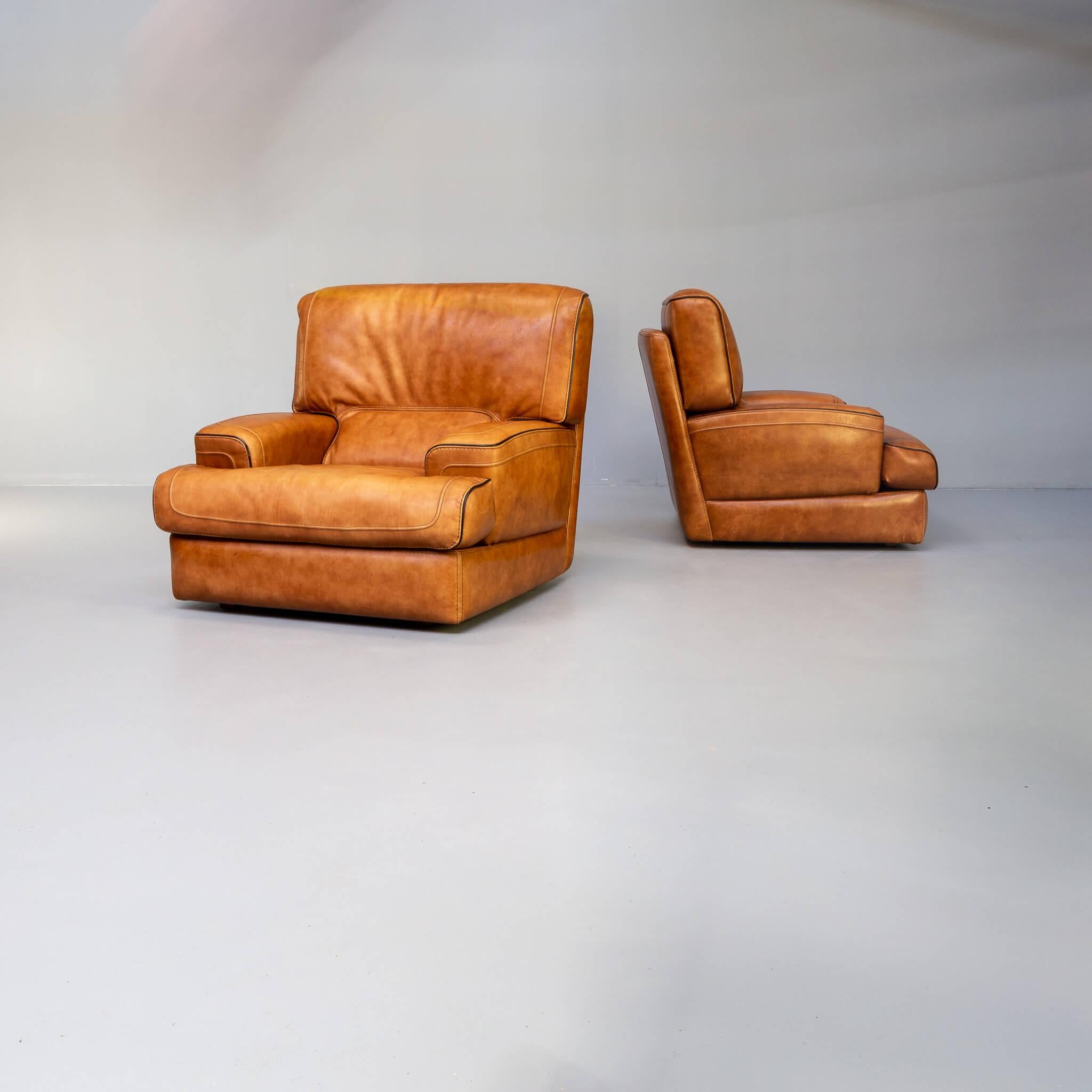 Mid-Century Modern Mid-Century Comfort Lounge Fauteuil Attr Roche Bobois Set/2