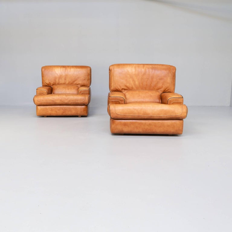 Midcentury Comfort Lounge Fauteuil Attributed Roche Bobois Set/2 For Sale  at 1stDibs