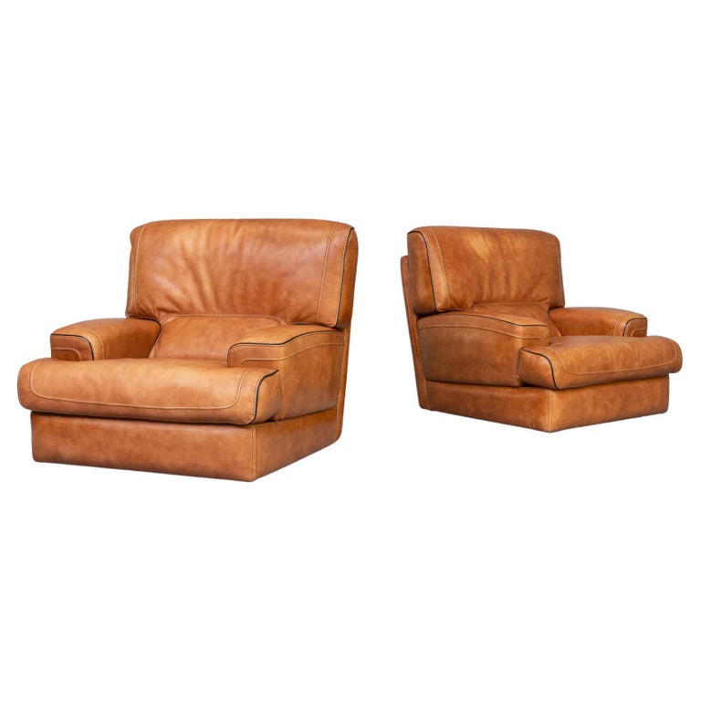 Midcentury Comfort Lounge Fauteuil Attributed Roche Bobois Set/2 For Sale  at 1stDibs