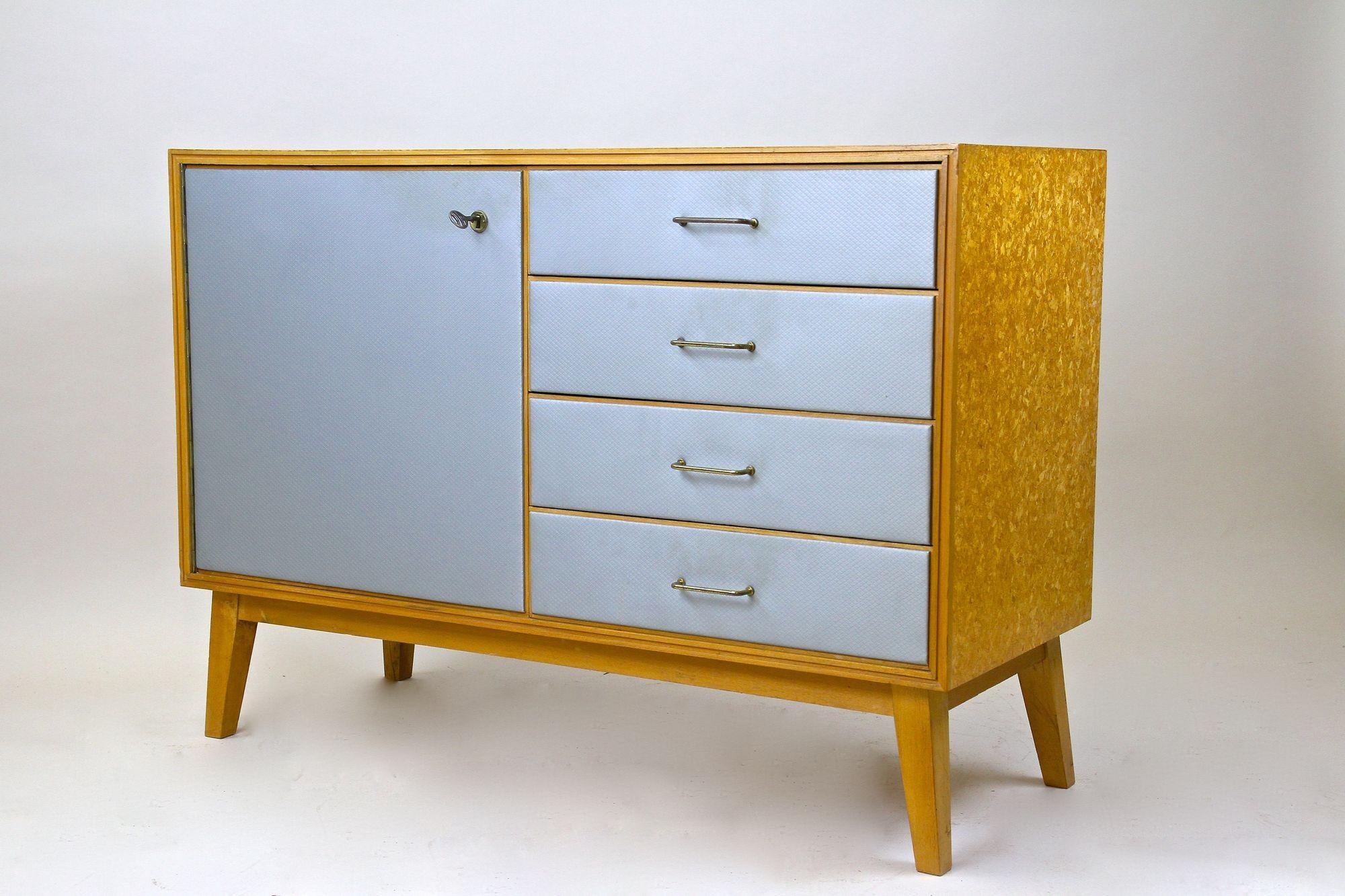 Mid-Century Commode/ Chest of Drawers with Powder Blue Fronts, Austria Ca. 1960 For Sale 3
