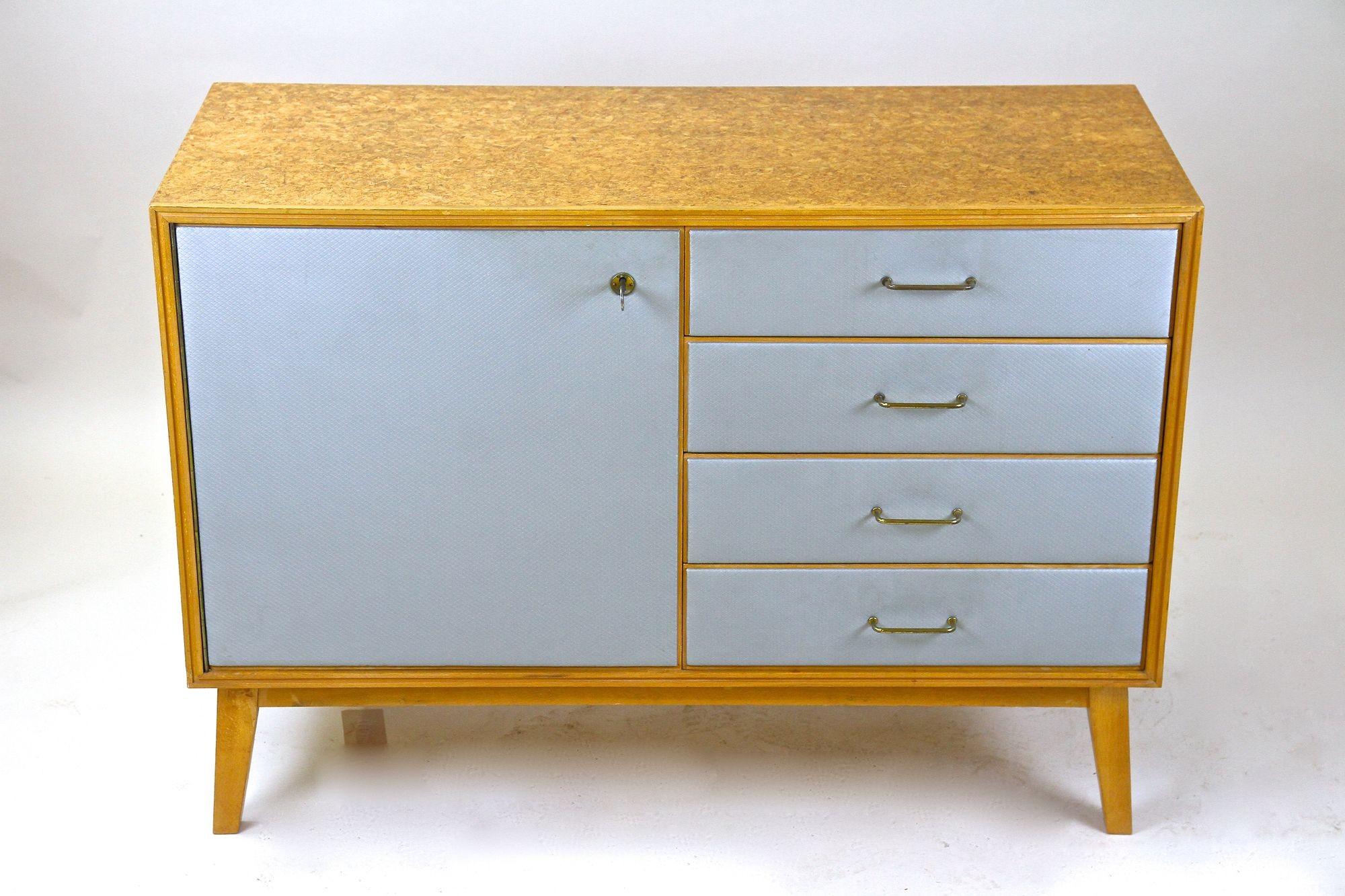 Austrian Mid-Century Commode/ Chest of Drawers with Powder Blue Fronts, Austria Ca. 1960 For Sale