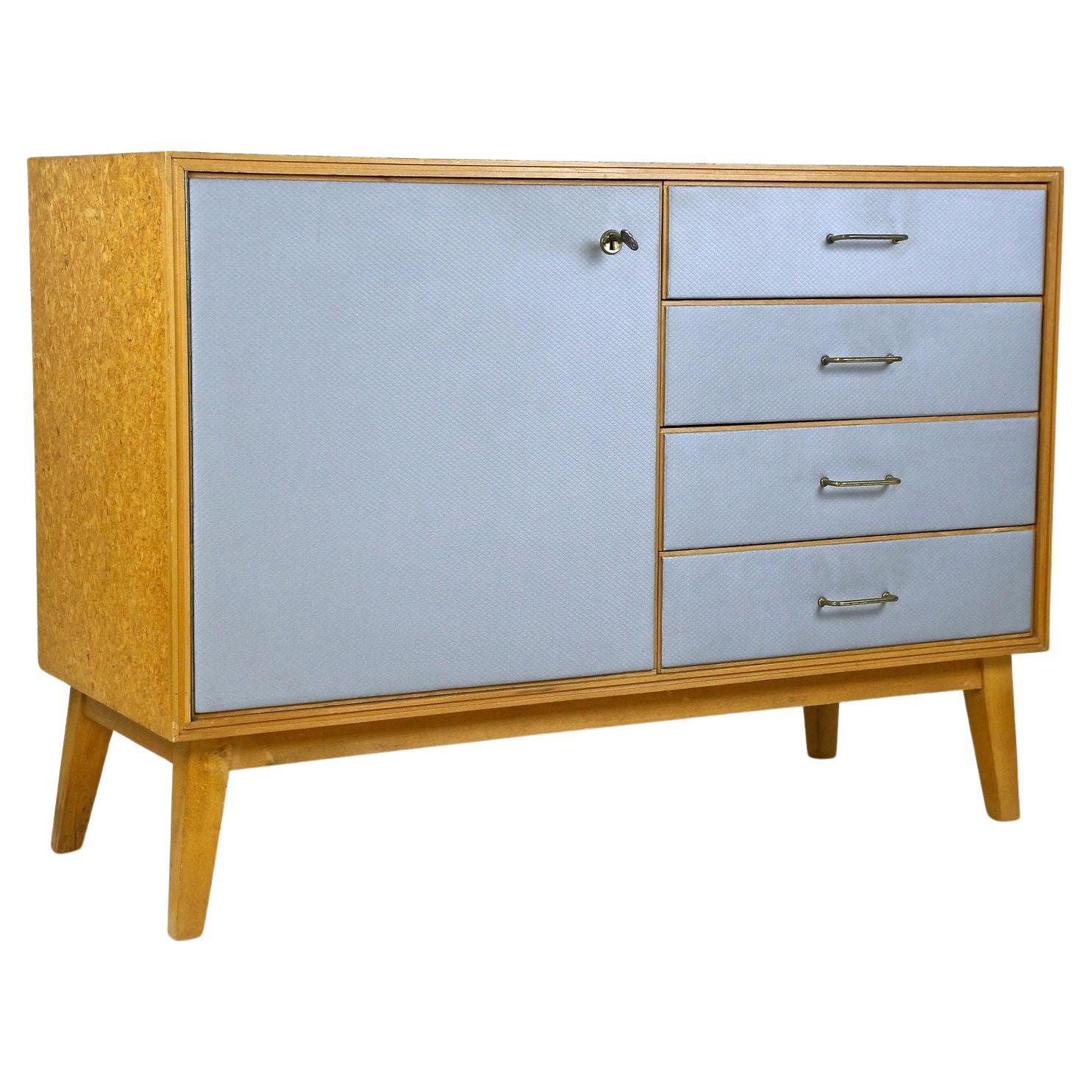 Mid-Century Commode/ Chest of Drawers with Powder Blue Fronts, Austria Ca. 1960 For Sale