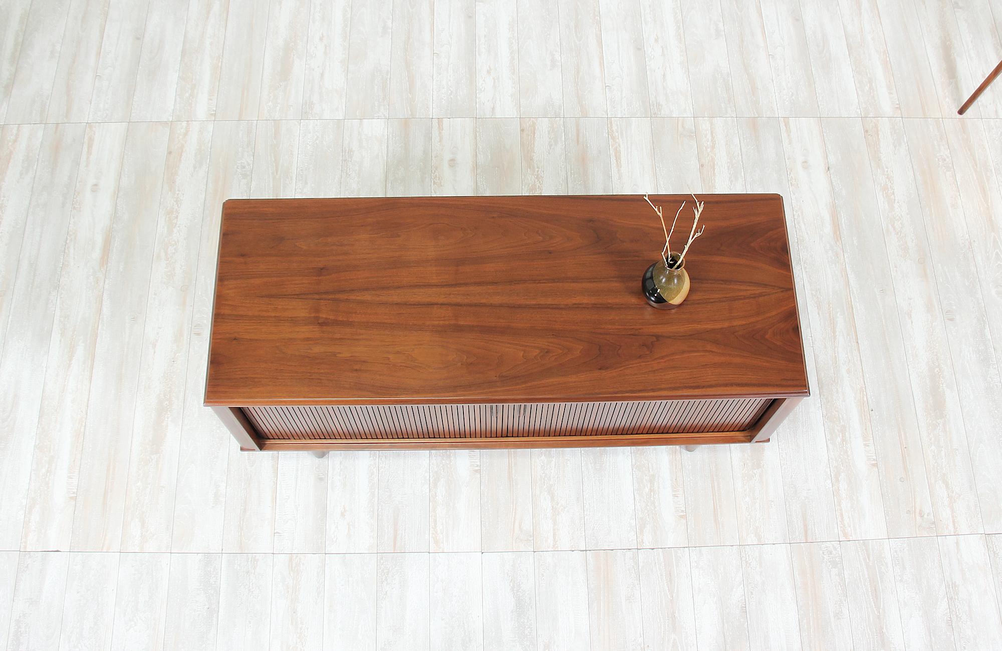 American Mid-century Compact Tambour-Door Credenza by Barzilay