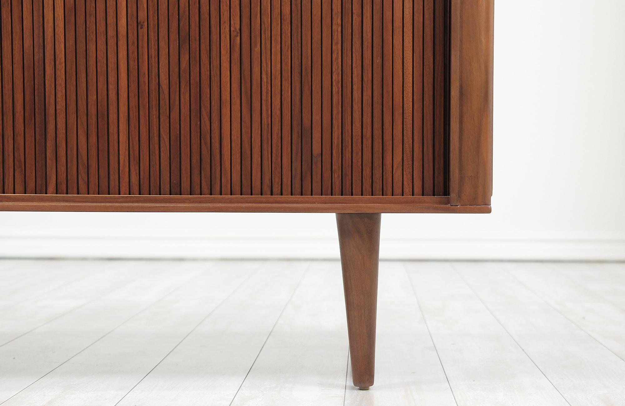 Walnut Mid-century Compact Tambour-Door Credenza by Barzilay
