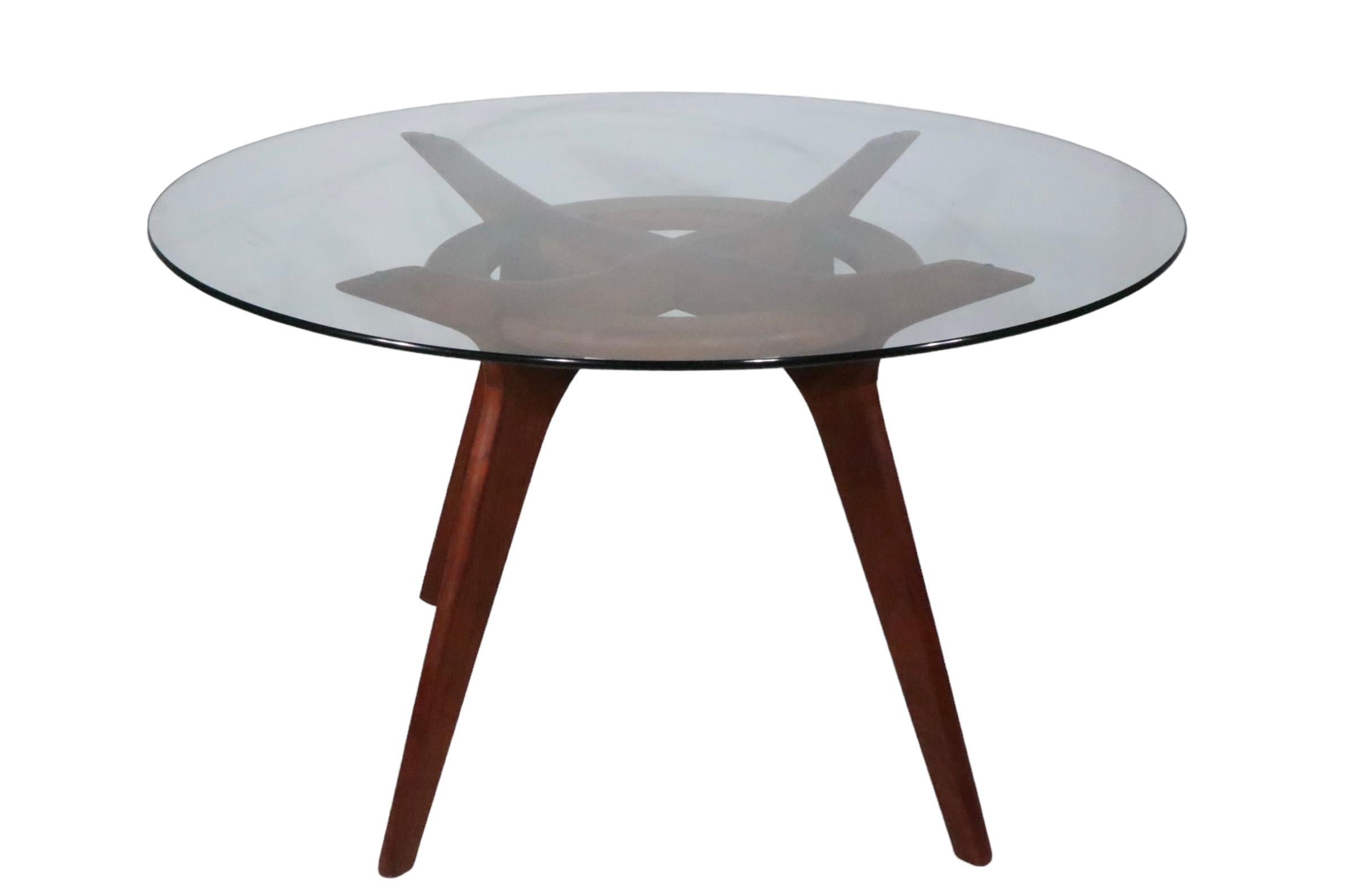 Glass Mid Century Compass Dining Table designed by Adrian Pearsall c 1960's