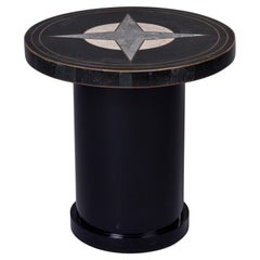 Mid Century Compass Rose Side Table in Stone with Brass Inlay 