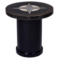 Mid Century Compass Rose Side Table in Stone with Brass Inlay