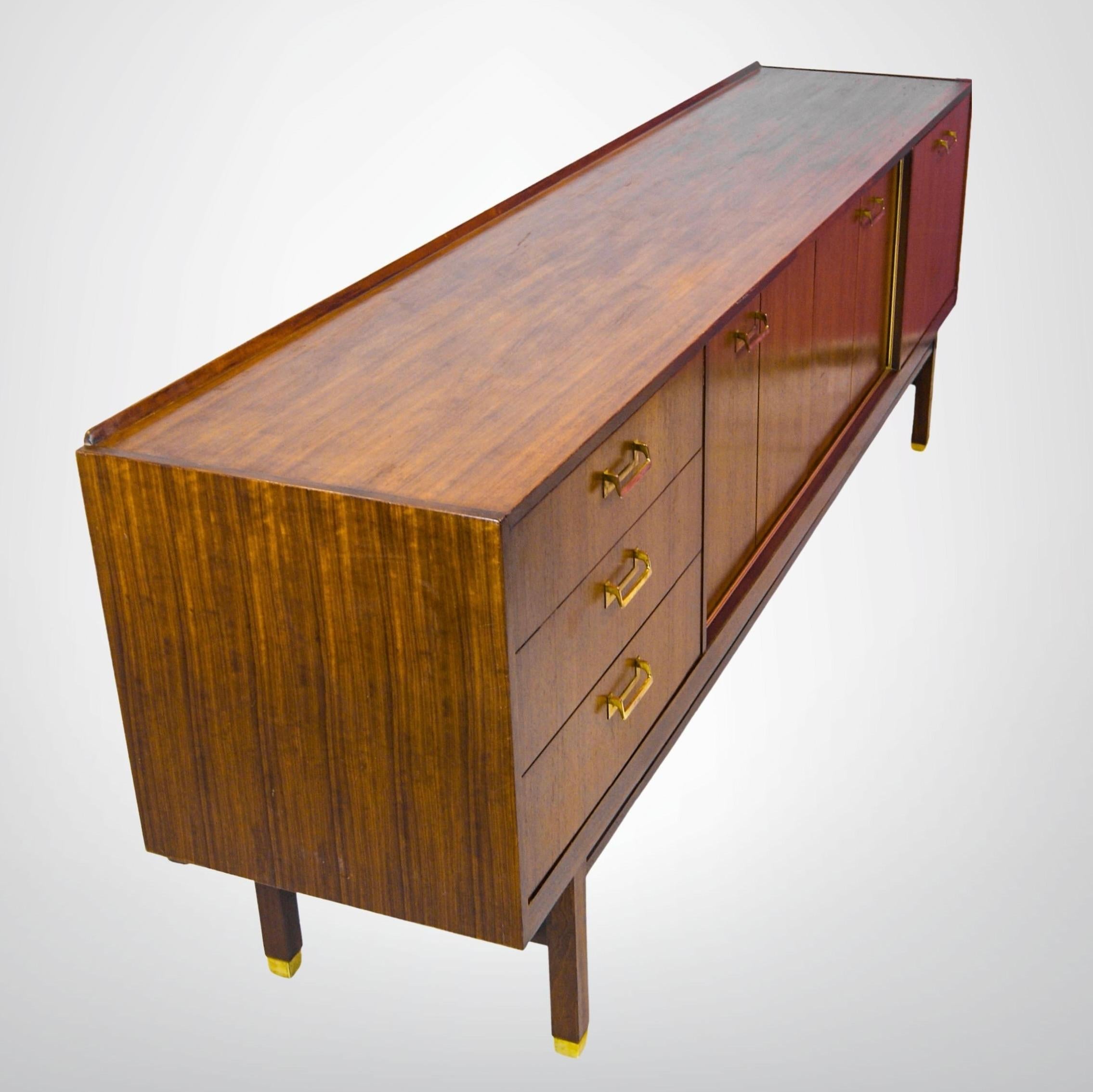 Mid-Century Modern Retro 1950s Long Teak Sideboard by E Gomme With Brass Handles & Concertina Doors For Sale