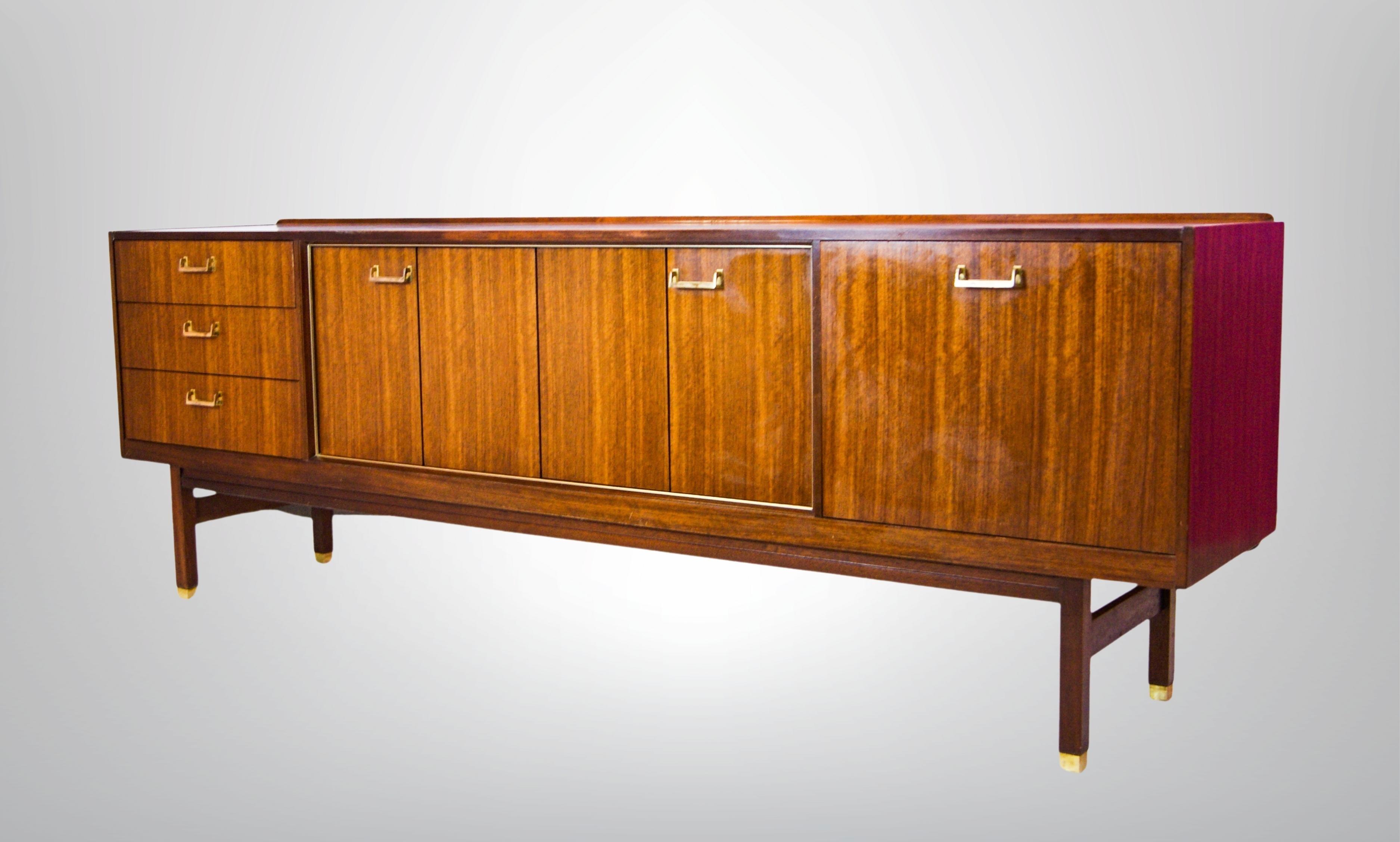 Other Retro 1950s Long Teak Sideboard by E Gomme With Brass Handles & Concertina Doors For Sale