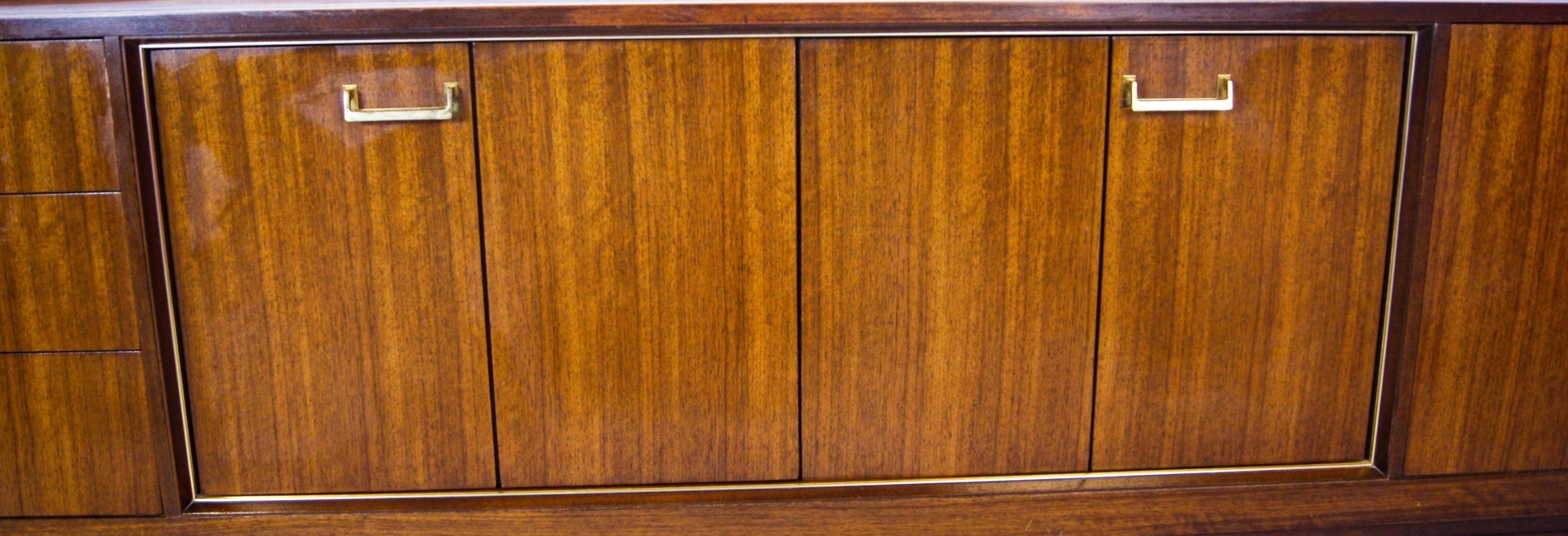 Retro 1950s Long Teak Sideboard by E Gomme With Brass Handles & Concertina Doors For Sale 1