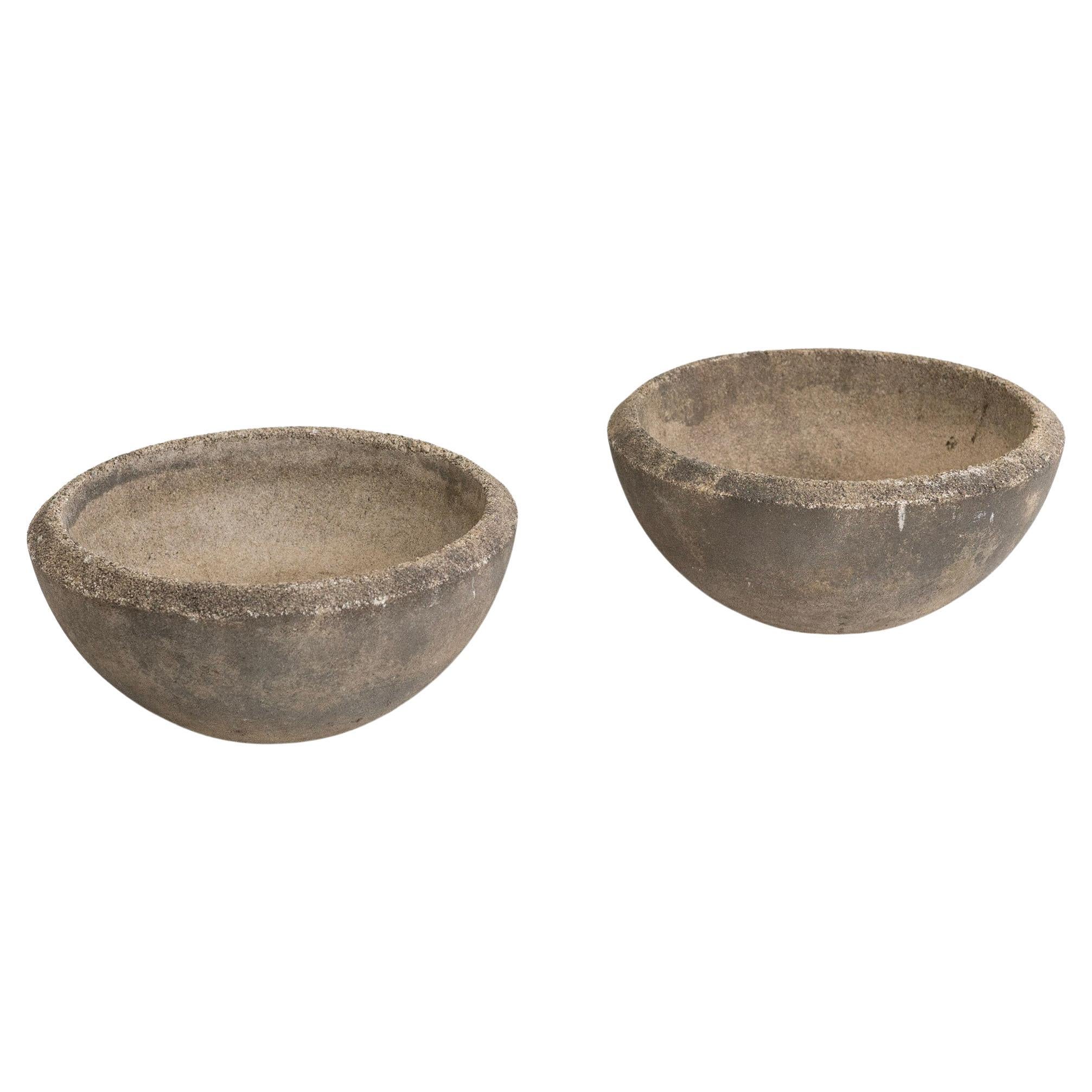 Midcentury Concrete Cast Stone Planters, a Pair