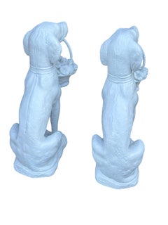 Mid Century Concrete & Iron Greyhound Garden or Entryway Statue a Pair