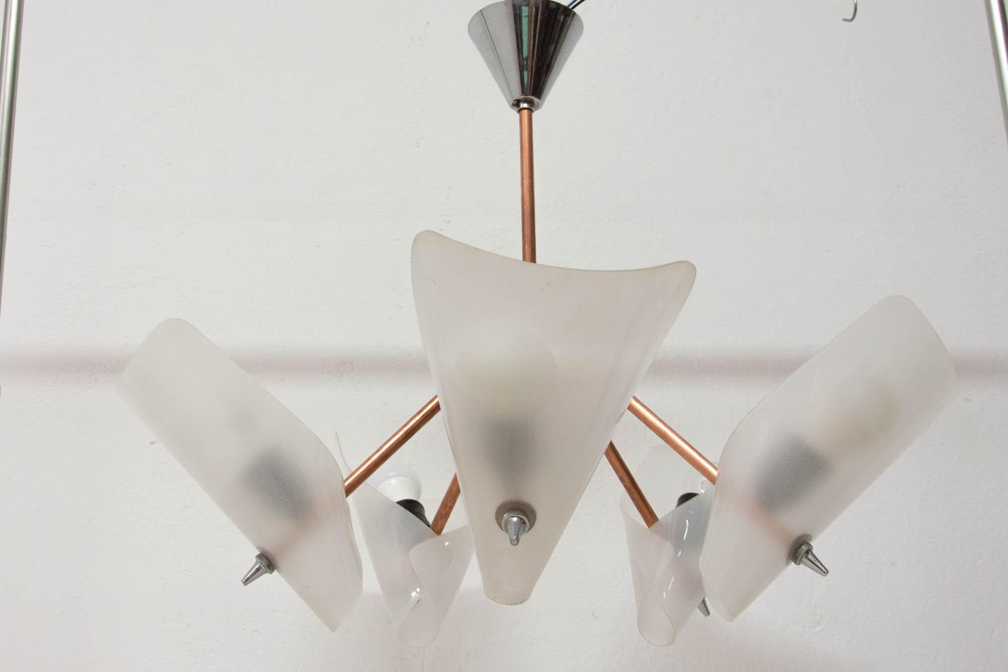 Czech Midcentury Cones Pendant Chandelier by Drukov, 1950s For Sale