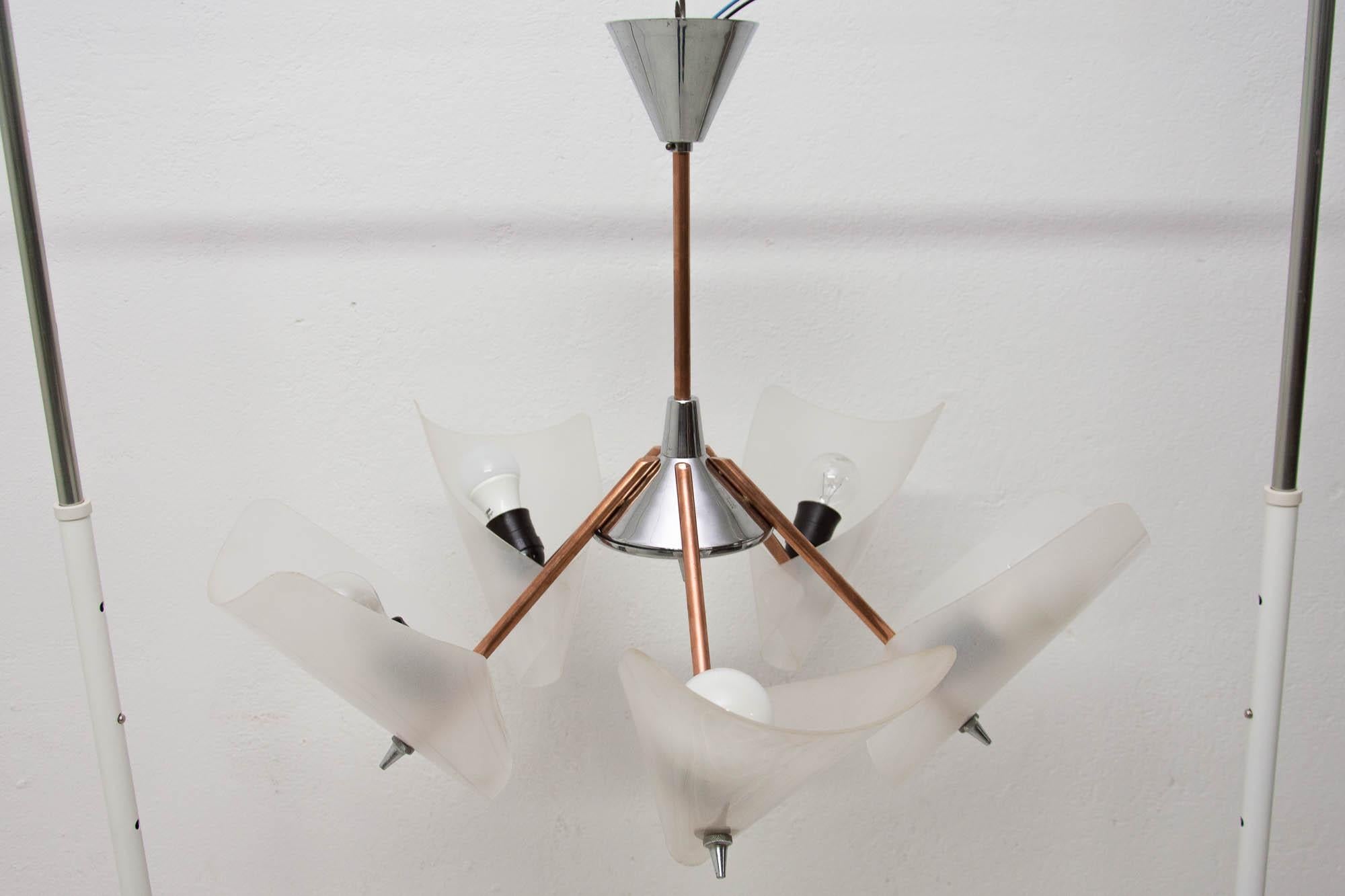 Brass Midcentury Cones Pendant Chandelier by Drukov, 1950s For Sale