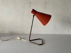 Mid-century Conic Red Shade and Brass Body Table Lamp, 1950s, Germany