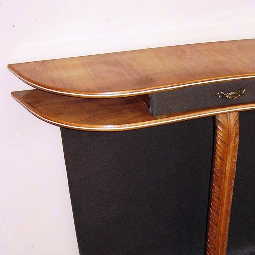 Italian Mid-Century Console Attributed Ico Parisi in Cherrywood and Brown Leather For Sale