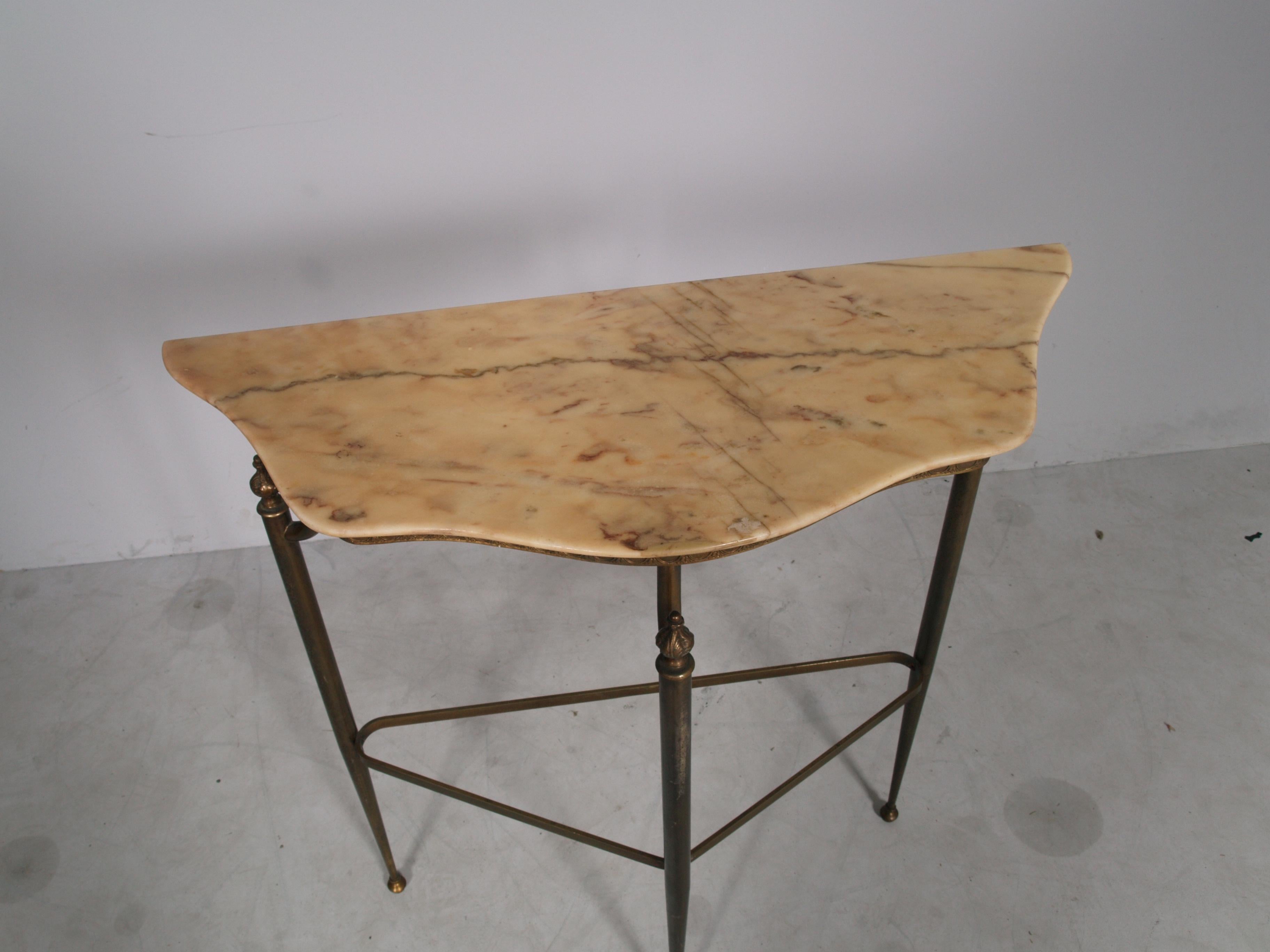 1920s Console in Burnished Brass, Empire style , shaped, with Top in Pink Marble In Good Condition In Vigonza, Padua