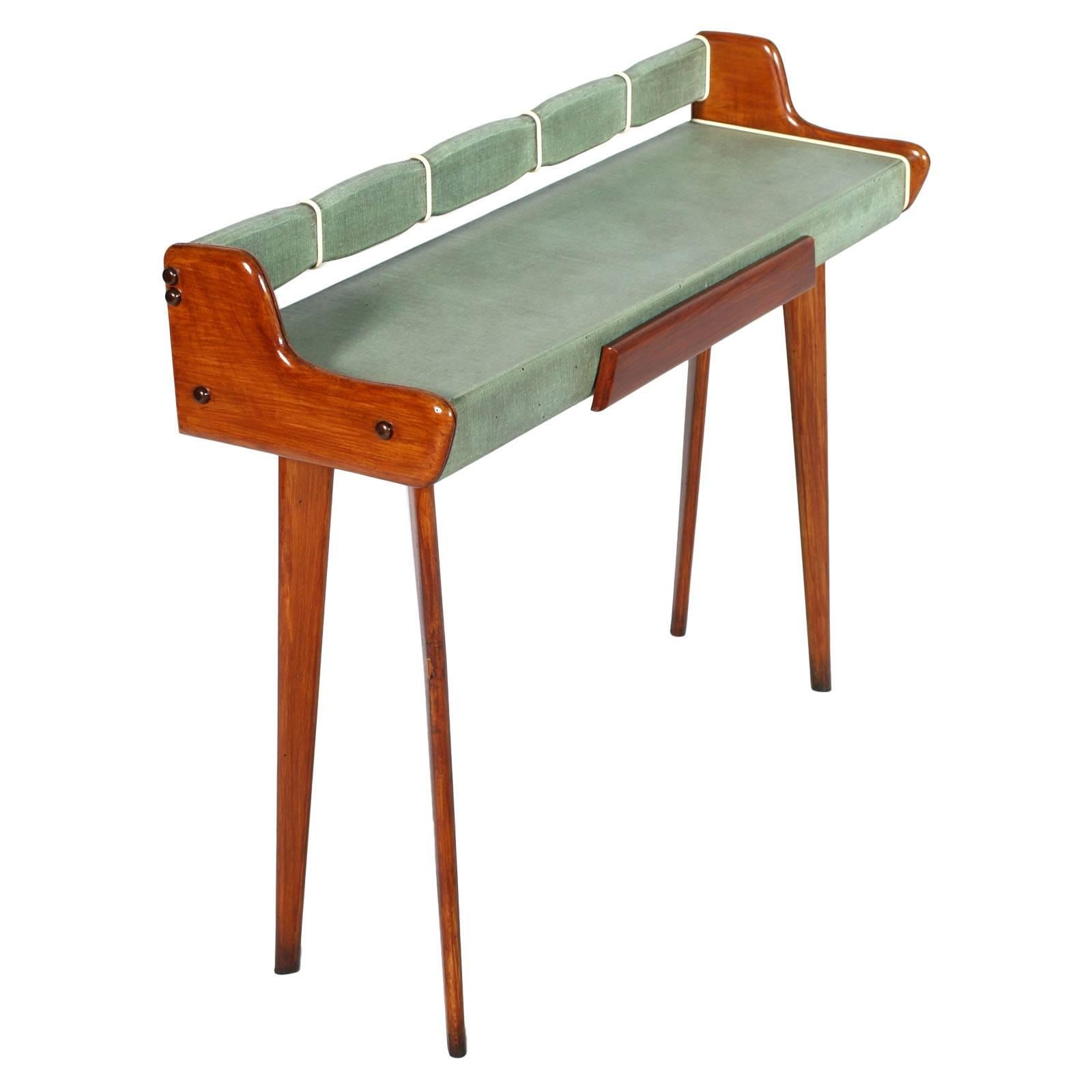 Italian Midcentury Console & Round Beveled Mirror with Stools,  by Osvaldo Borsani For Sale