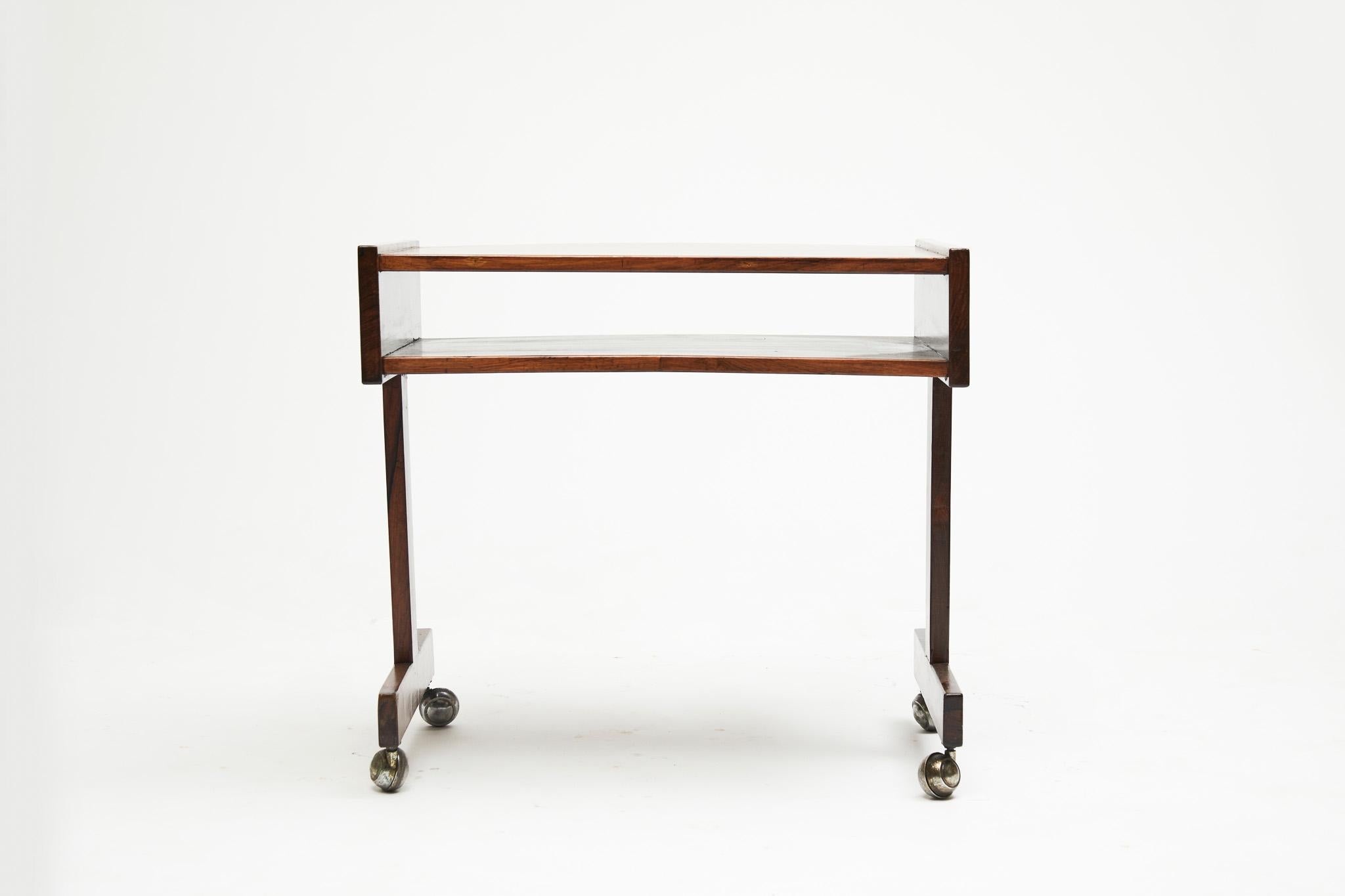 Mid-Century Modern Midcentury Modern Console in Hardwood & Chrome Wheels. Sergio Rodrigues, Brazil For Sale