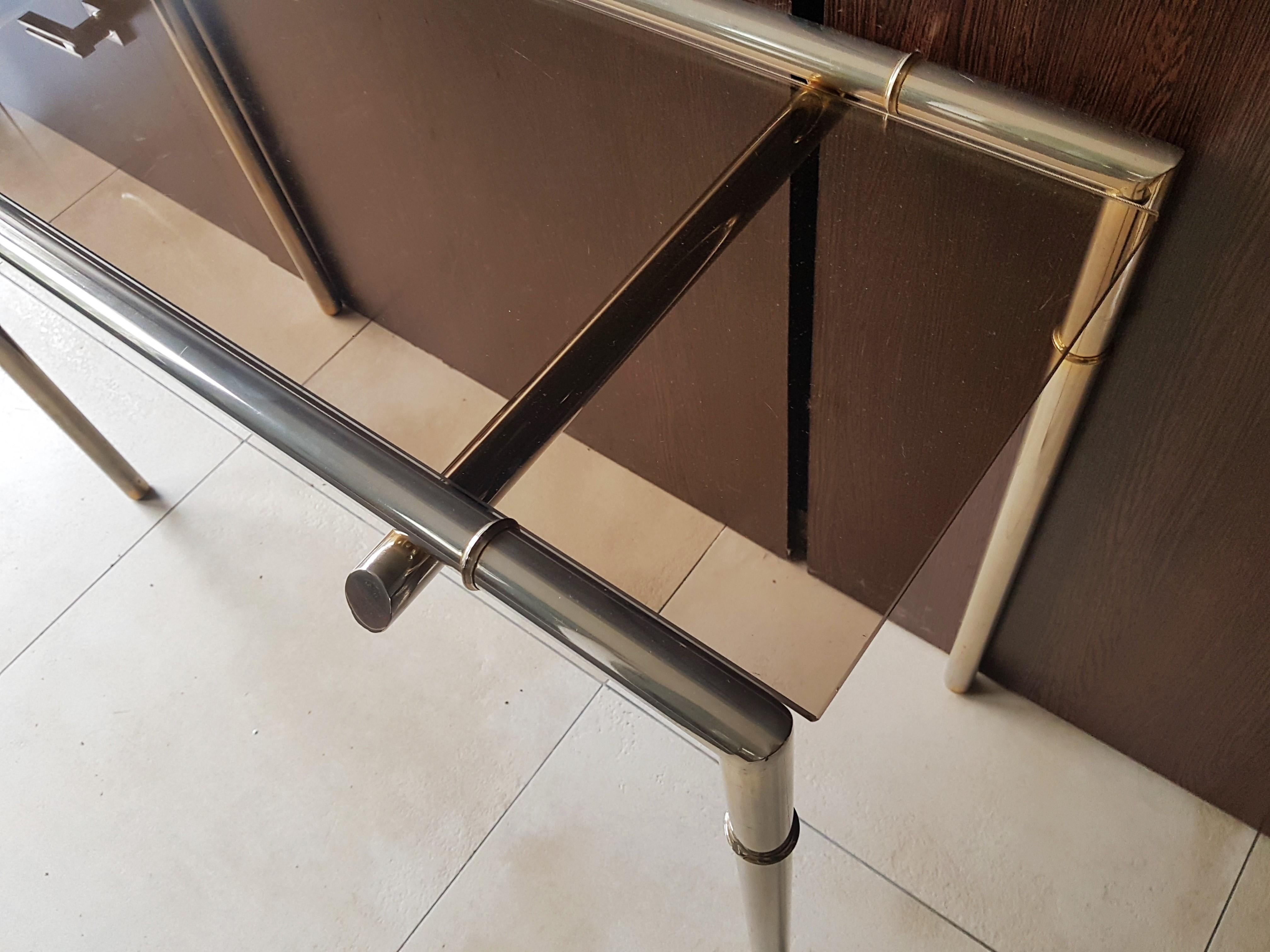 Midcentury Console Nickel and Smoked Glass, France, 1960s For Sale 4
