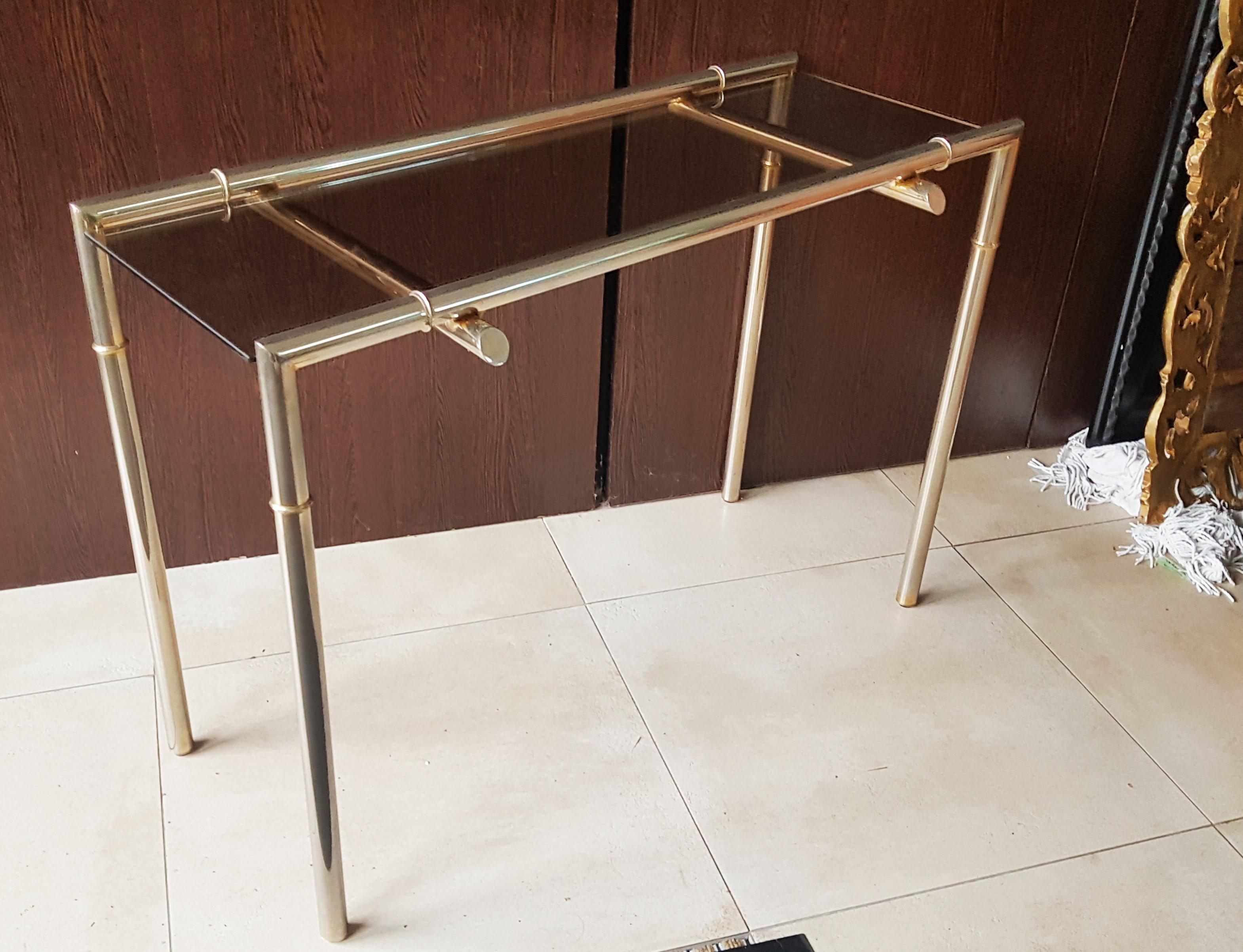 Midcentury Console Nickel and Smoked Glass, France, 1960s For Sale 8