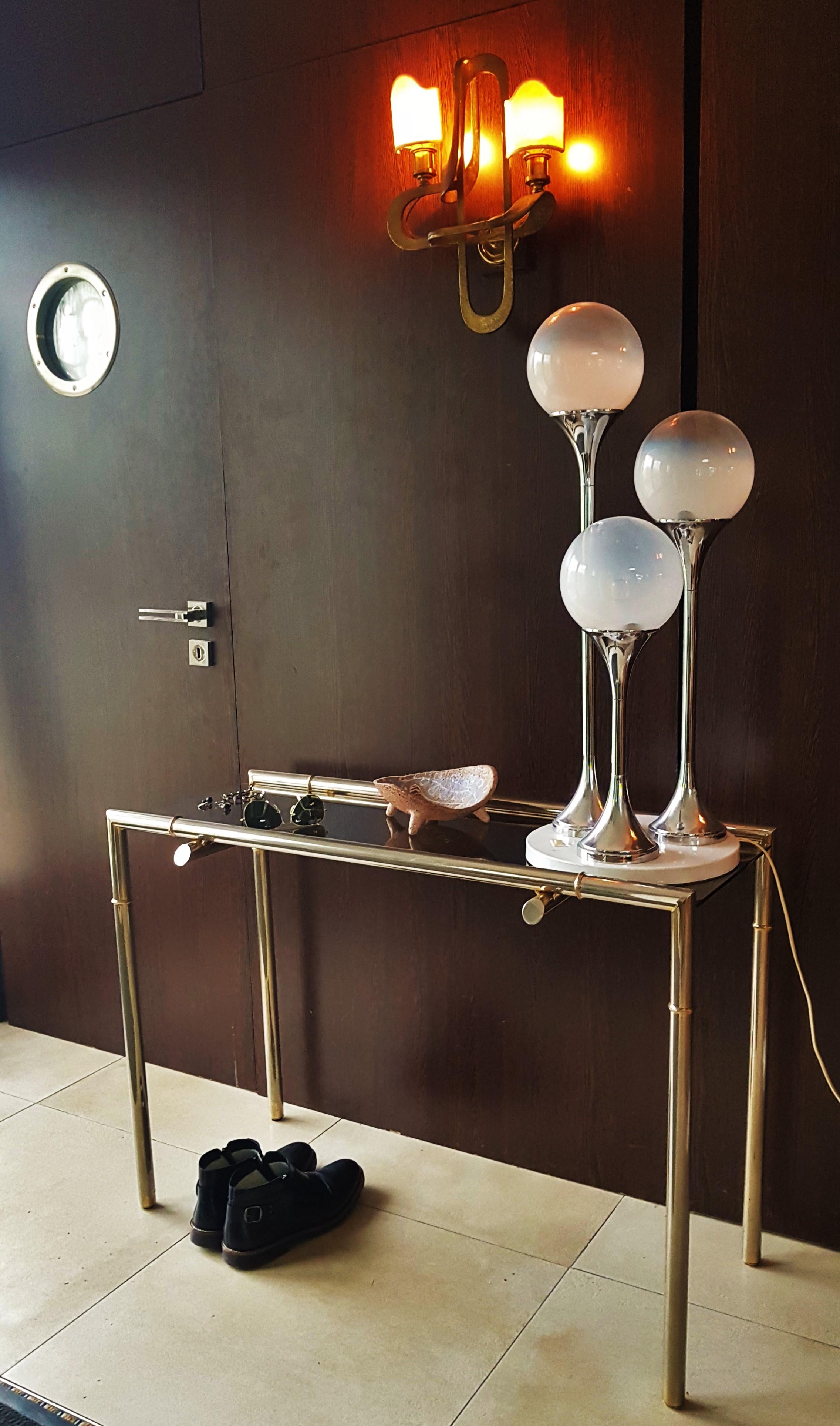 Mid-Century Modern Midcentury Console Nickel and Smoked Glass, France, 1960s For Sale