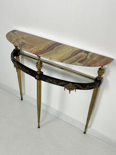 Mid-century Console Table in Brass, Lacquered Beech, and Siena Marble, 1950s