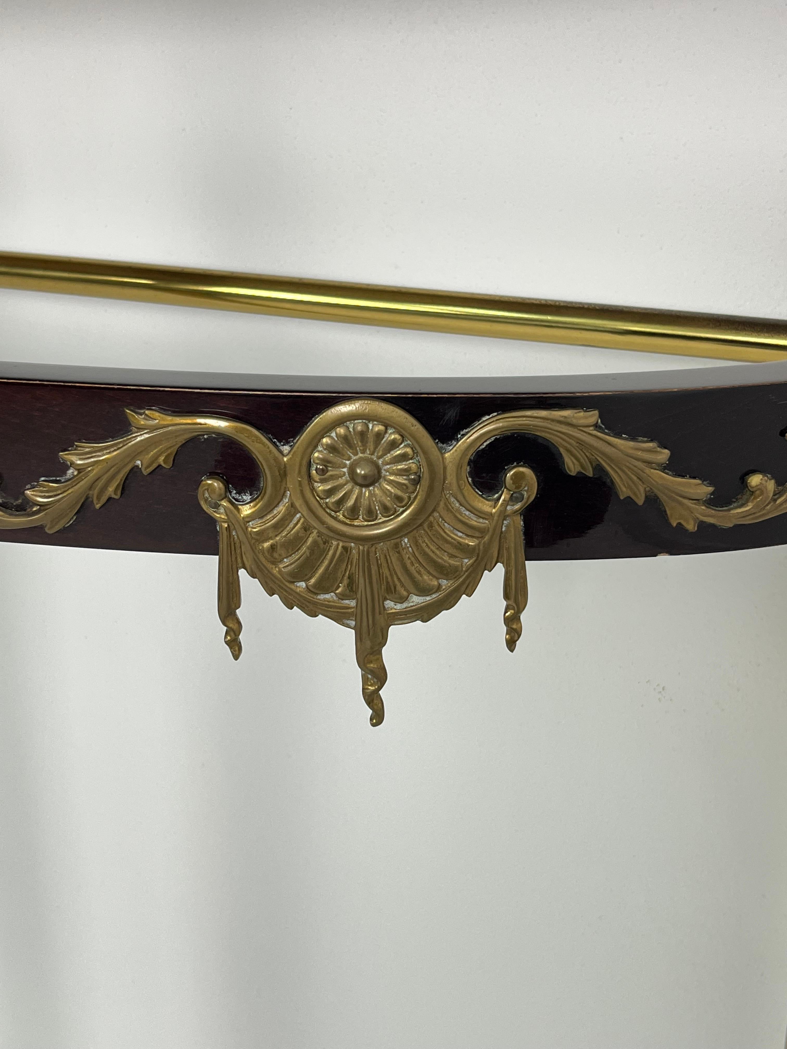 Mid-20th Century Mid-century Console Table in Brass, Lacquered Beech, and Siena Marble, 1950s For Sale