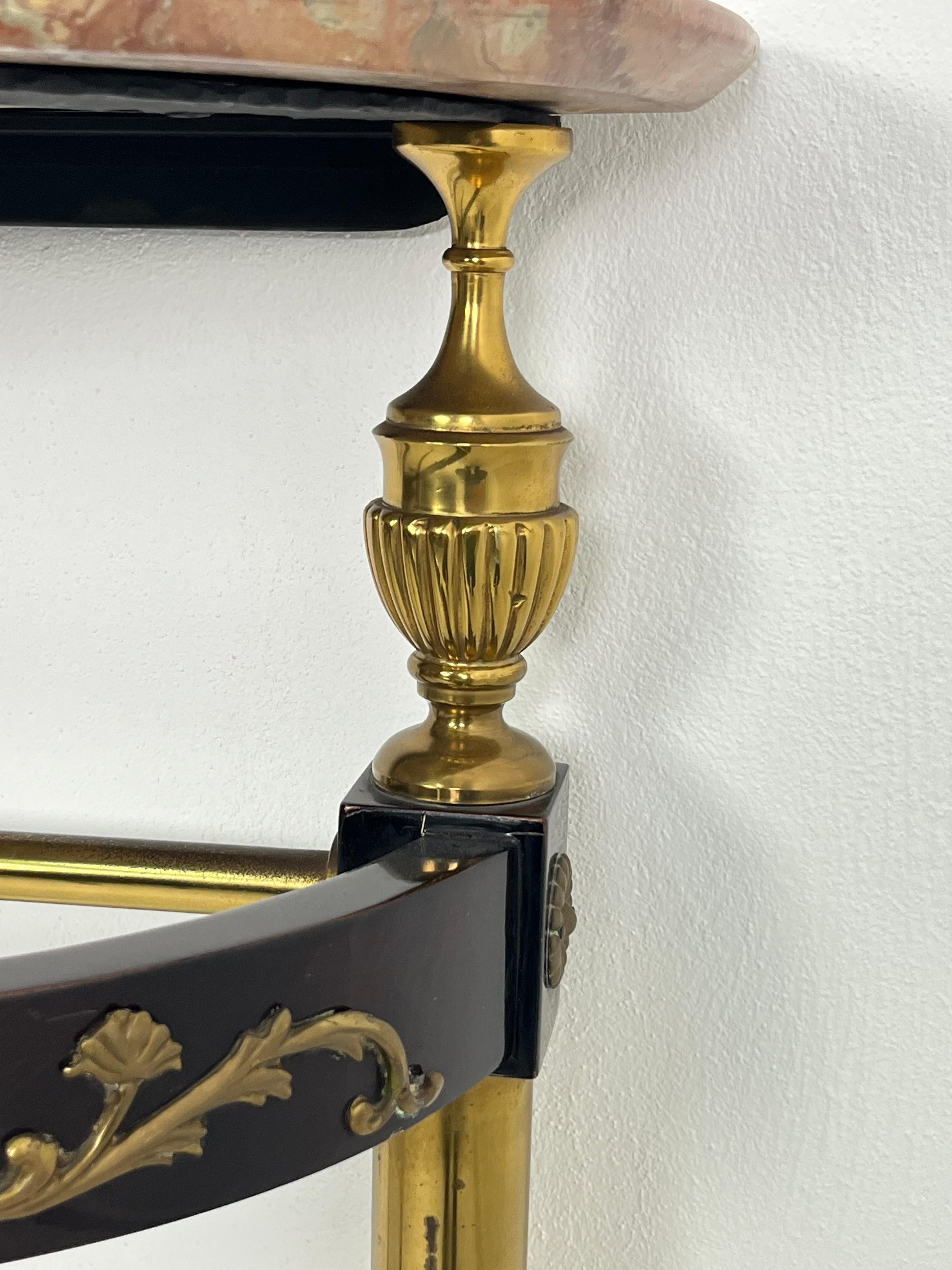 Mid-century Console Table in Brass, Lacquered Beech, and Siena Marble, 1950s For Sale 1