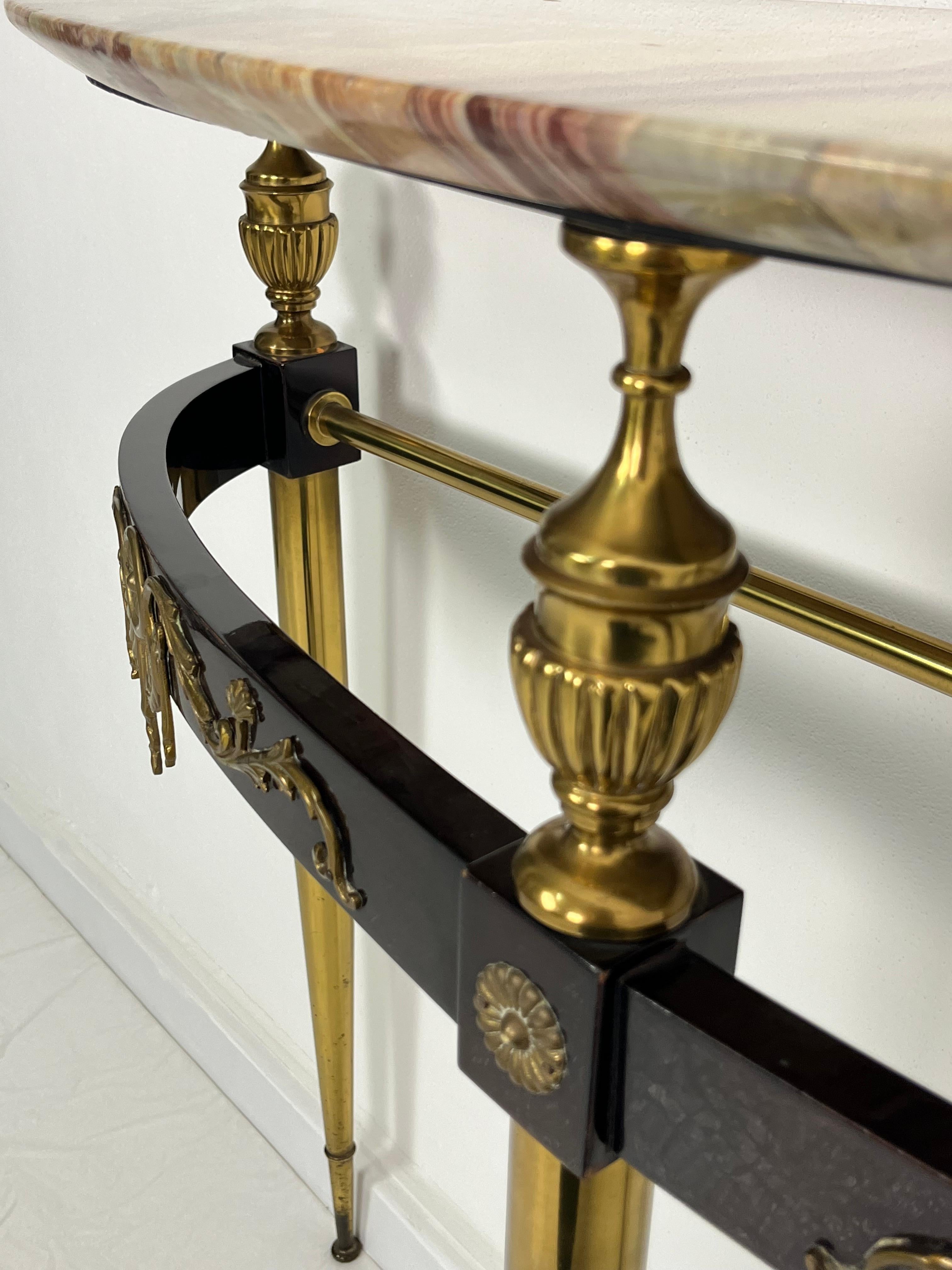 Mid-century Console Table in Brass, Lacquered Beech, and Siena Marble, 1950s For Sale 2