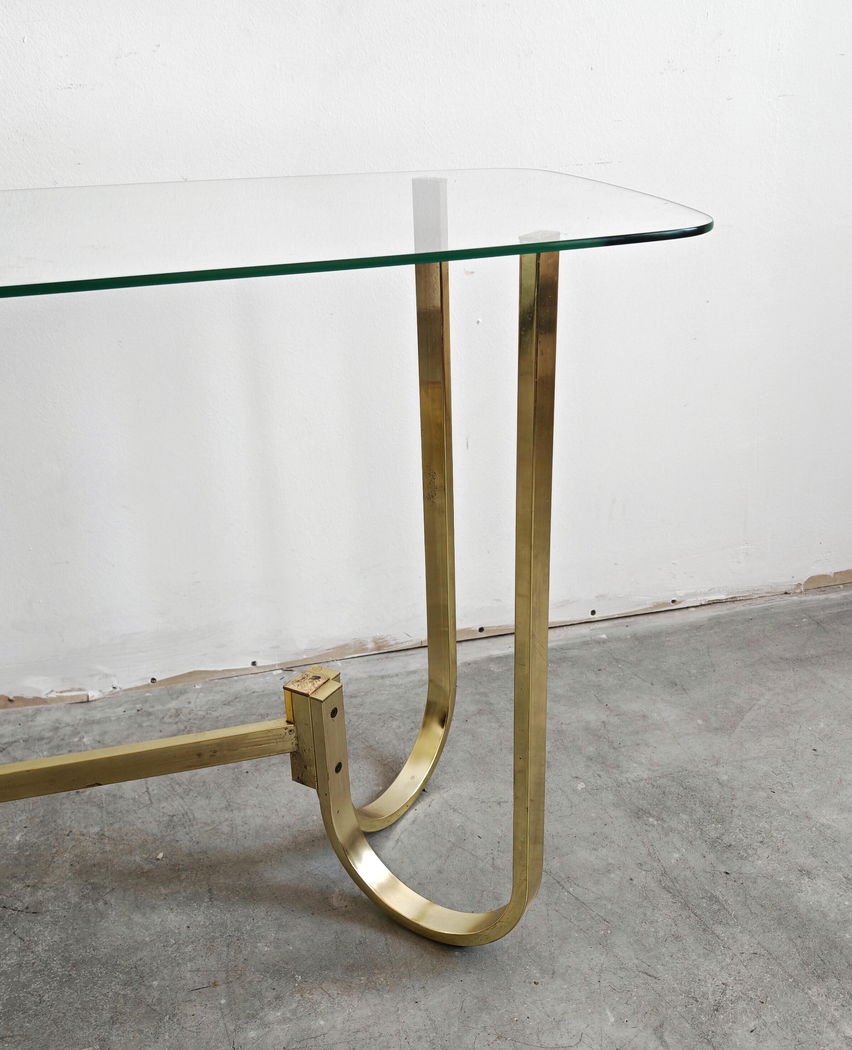Mid Century Console Table in galvanized aluminum with glass top, Germany 1970s In Good Condition For Sale In Beograd, RS